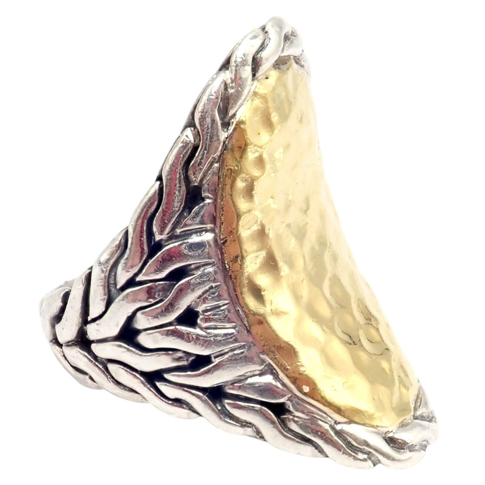 John Hardy JH Silver 22k Yellow Gold Classic Palu Saddle Cocktail Ring - Size 7 | Elegant Jewelry for Women, Perfect for Parties, Weddings & Special Occasions