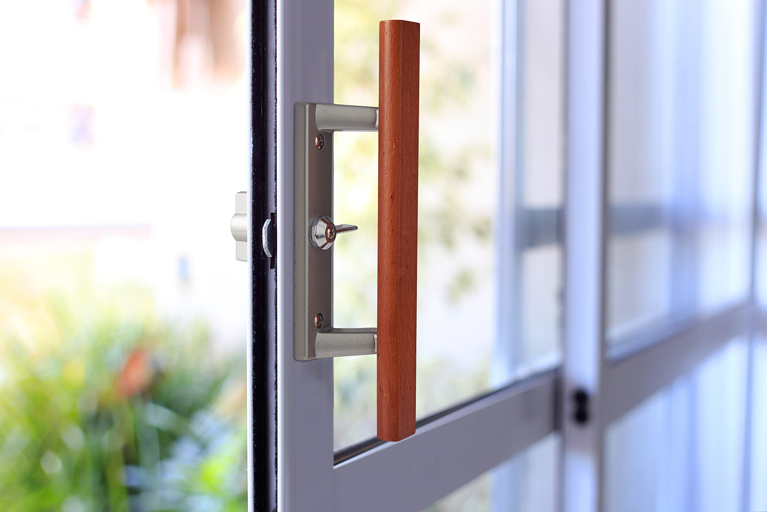 Wright Products Surface Mounted Keyed Sliding Patio Door Latch Set - Wood/Aluminum Grey Replacement Lock for Sliding Glass Doors | Secure Your Home & Enhance Patio Safety