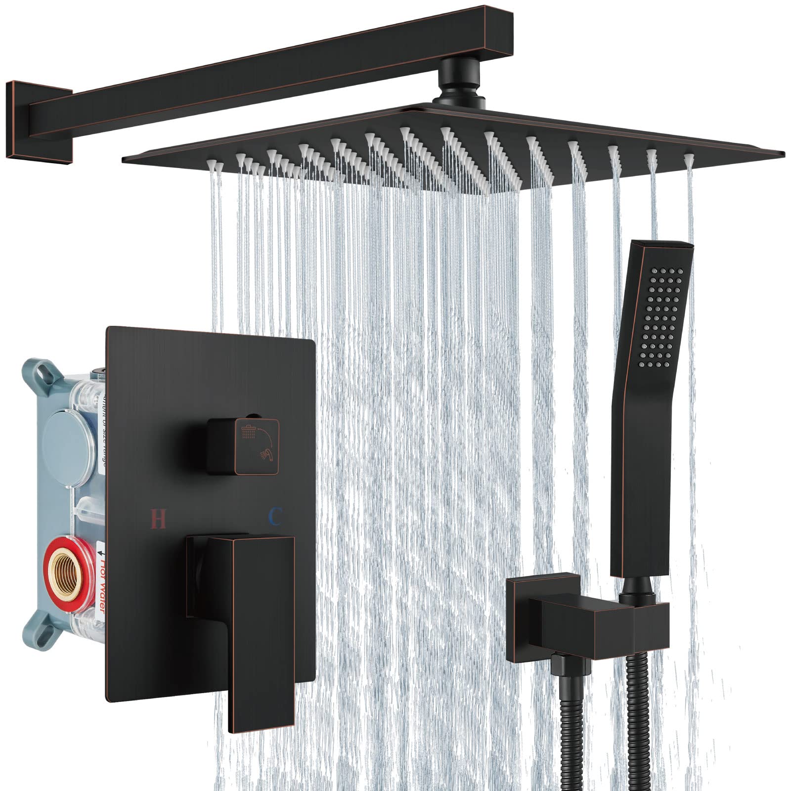 Aolemi 10 Inch Wall Mount Shower Faucet Set - Oil Rubbed Bronze Rain Shower System with Handheld Spray, Rough-in Valve & Trim Kit | Bathroom Shower Combo for Luxurious Spa Experience at Home