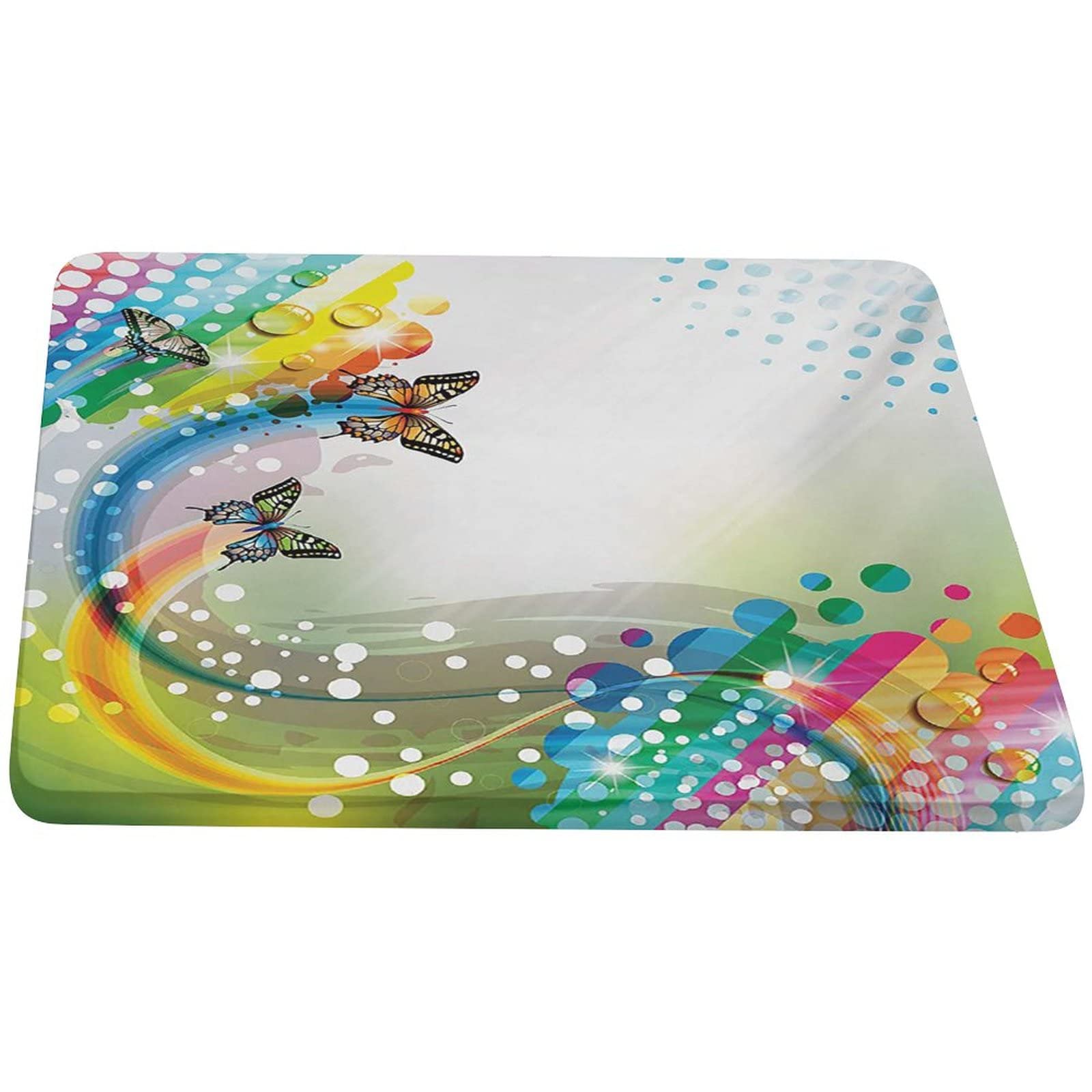 Colorful Elastic Edged Polyester Fitted Table Cover for Indoor & Outdoor Use - Trippy Flying Butterflies with Comet Bubbles Print - Fits Square Tables up to 24