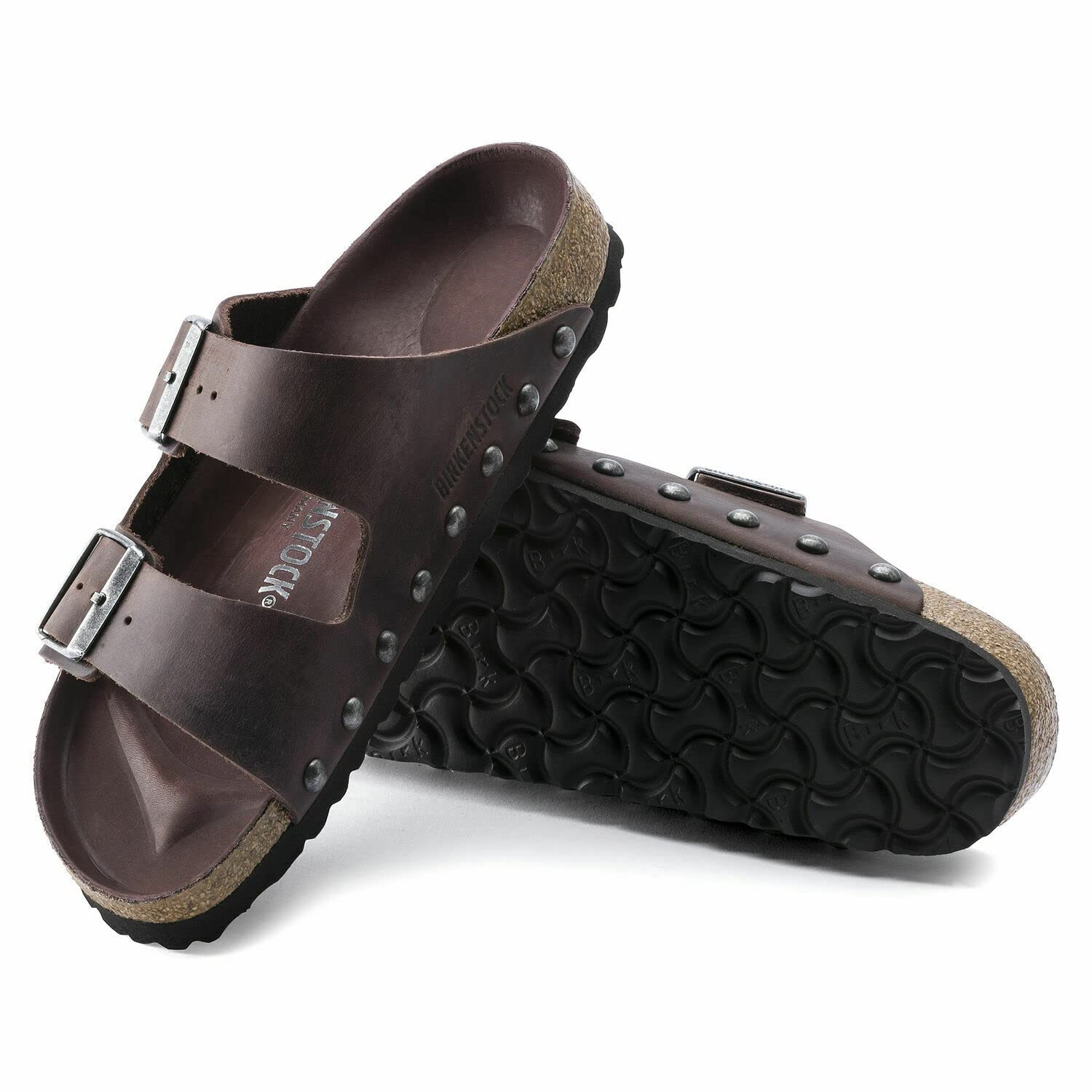 Birkenstock Arizona Men's Oiled Leather Sandals with Rivet Detailing - Habana Brown, Regular Width | Comfortable Casual & Outdoor Walking Sandals for Men