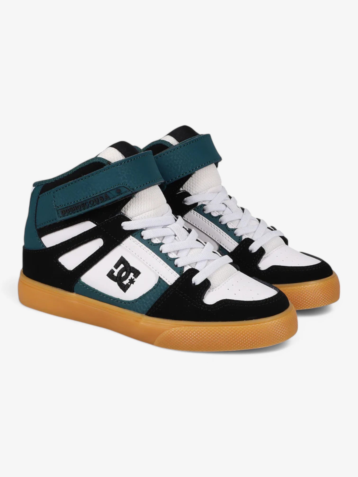 DC Pure Hi Top EV Skate Shoes for Boys - White, Green & Black - High Top Sneakers for Skateboarding & Casual Wear