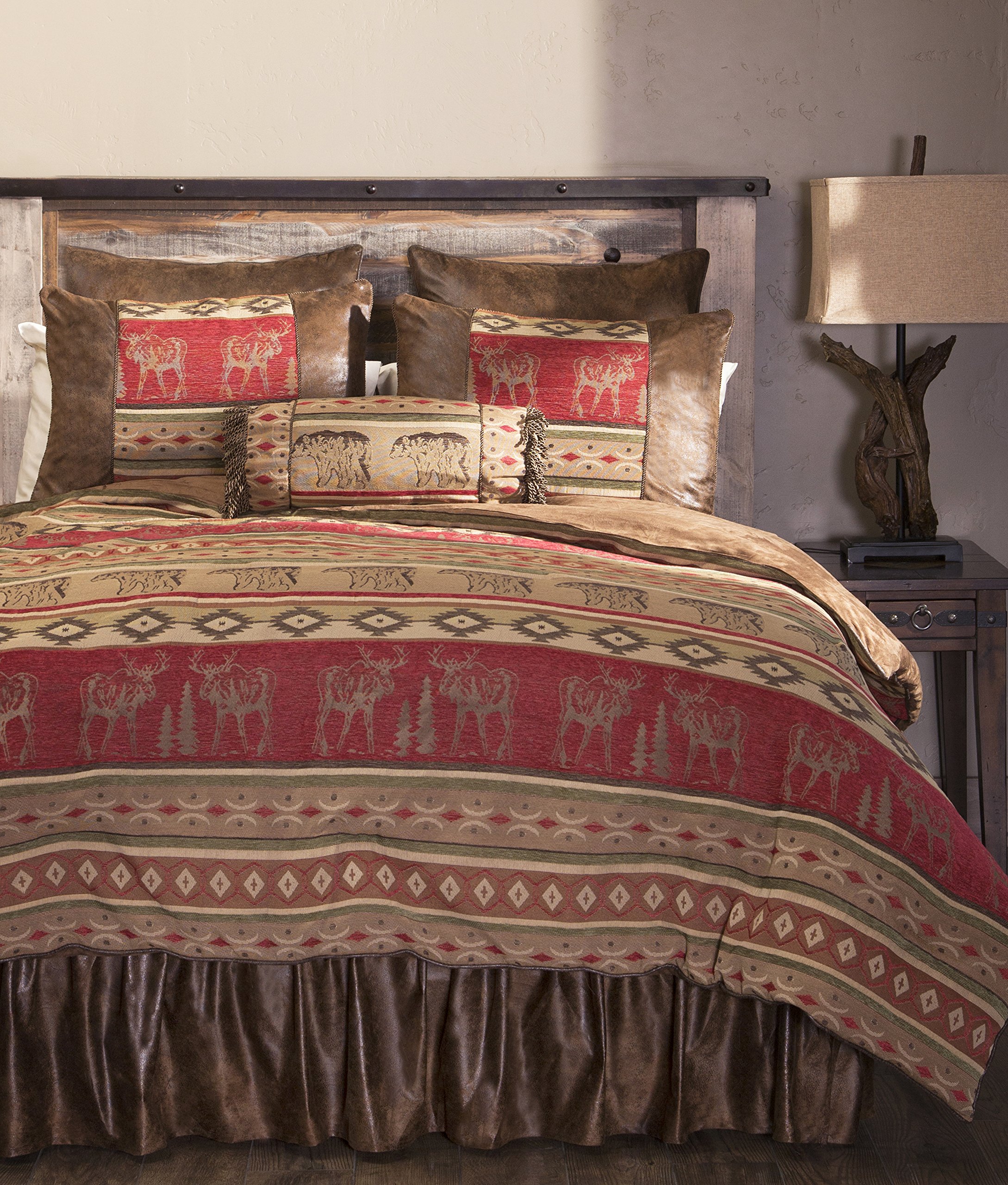 Carstens Queen Adirondack 5-Piece Comforter Bedding Set - Brown Floral Pattern, Soft Microfiber, Breathable & Wrinkle-Resistant - Perfect for Master Bedroom, Guest Room & Cozy Cabin Retreats