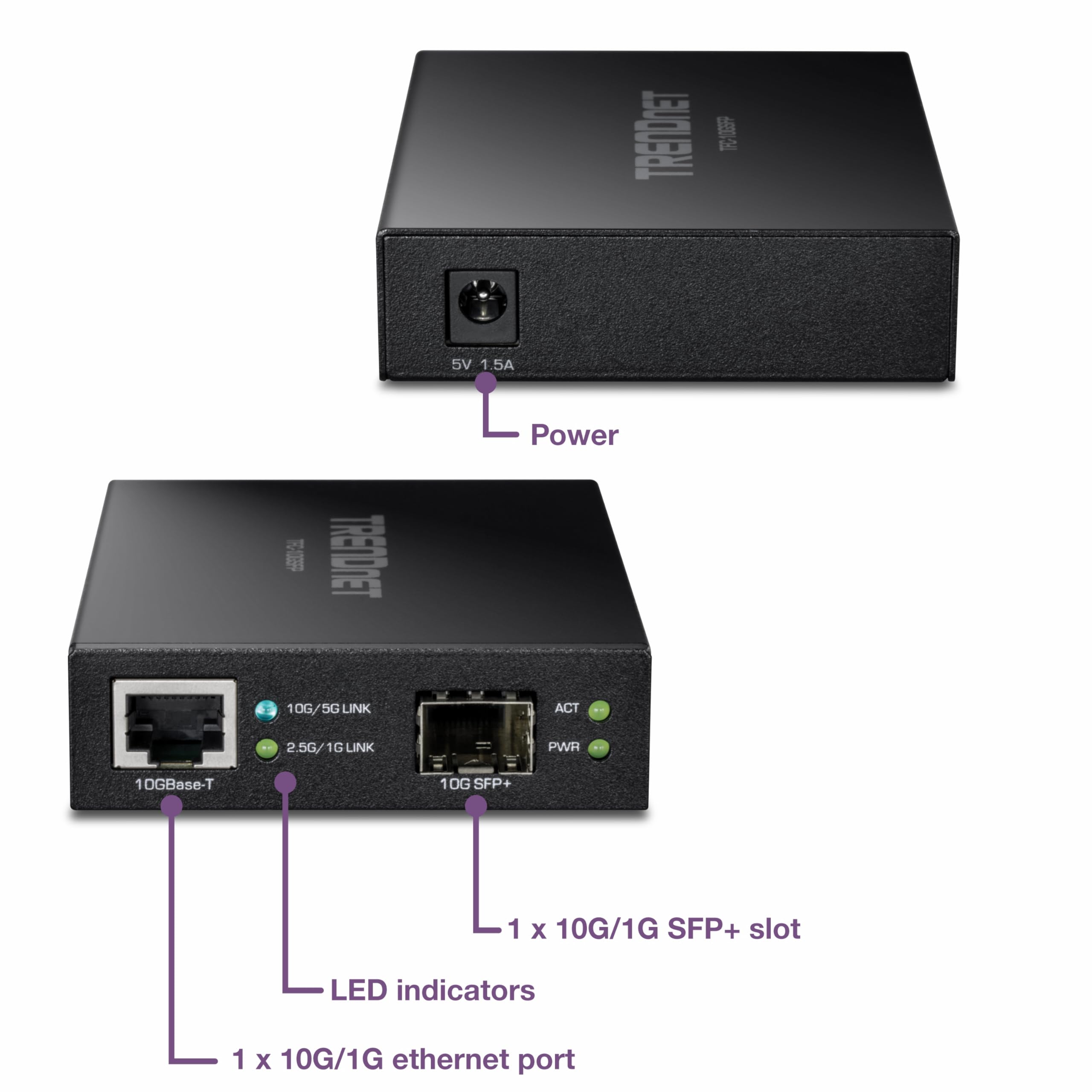 TRENDnet TFC-10GSFP 10GBase-T to SFP+ Media Converter - 1x 10G RJ-45 Port & 1x 10Gbps SFP+ Slot - SFP+ to 10G Ethernet Converter with Power Adapter - Ideal for Data Centers, Enterprise Networks & High-Speed Fiber Optic Connections