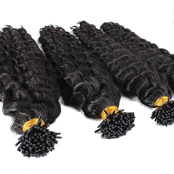 Brazilian Remy Human Hair Extensions - 100g 16inch Deep Wave Curly I-Tip Hair with Keratin Bonds (100 Strands, Dark Brown) for Natural Volume & Styling | Perfect for Weddings, Parties & Daily Wear