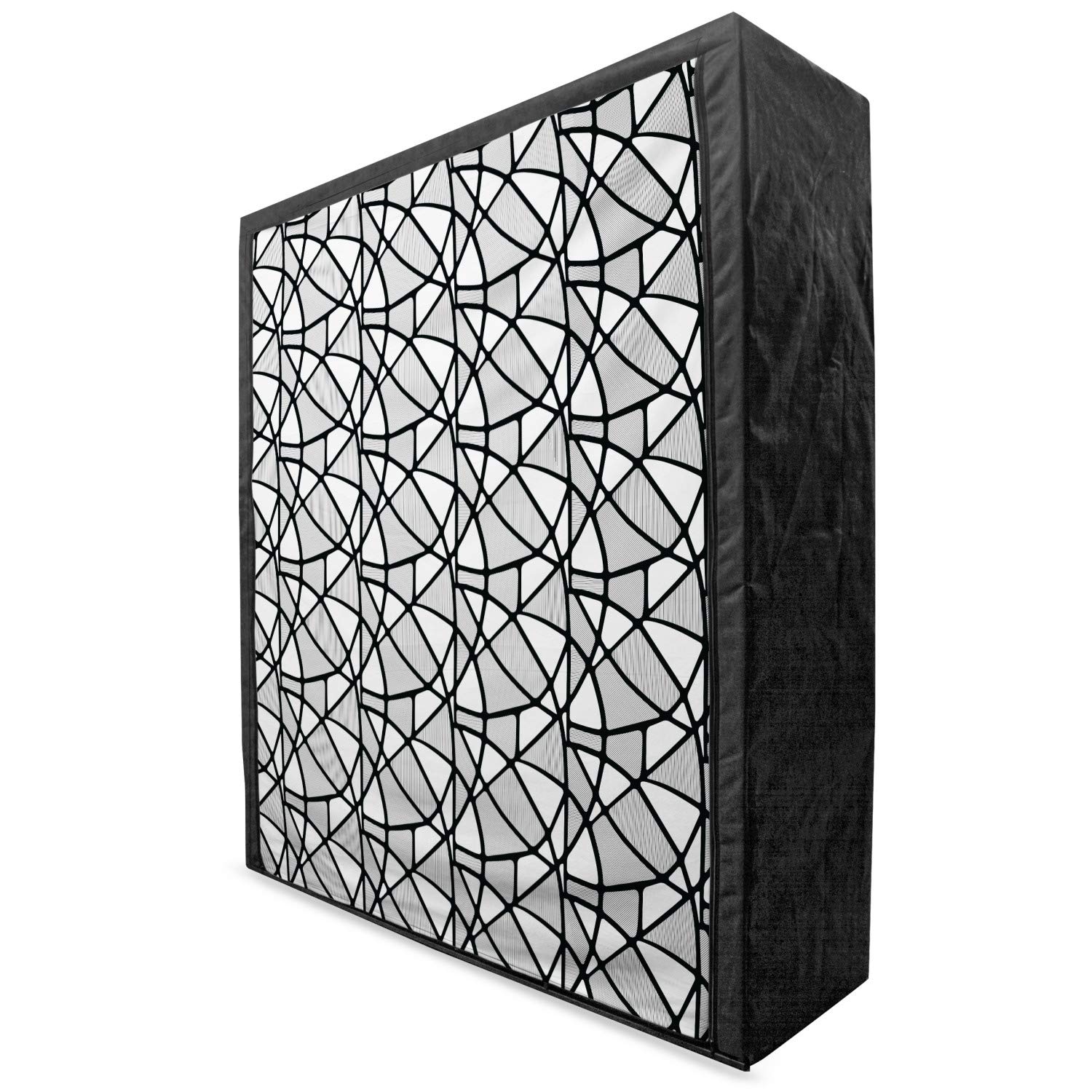 Ambesonne Black and White Portable Fabric Wardrobe | Geometric Pattern Abstract Design | Thick & Thin Lines Tile Clothing Organizer | 59 Inch Storage Closet with Shelves | Perfect for Bedroom, Dorm, Apartment & Small Spaces