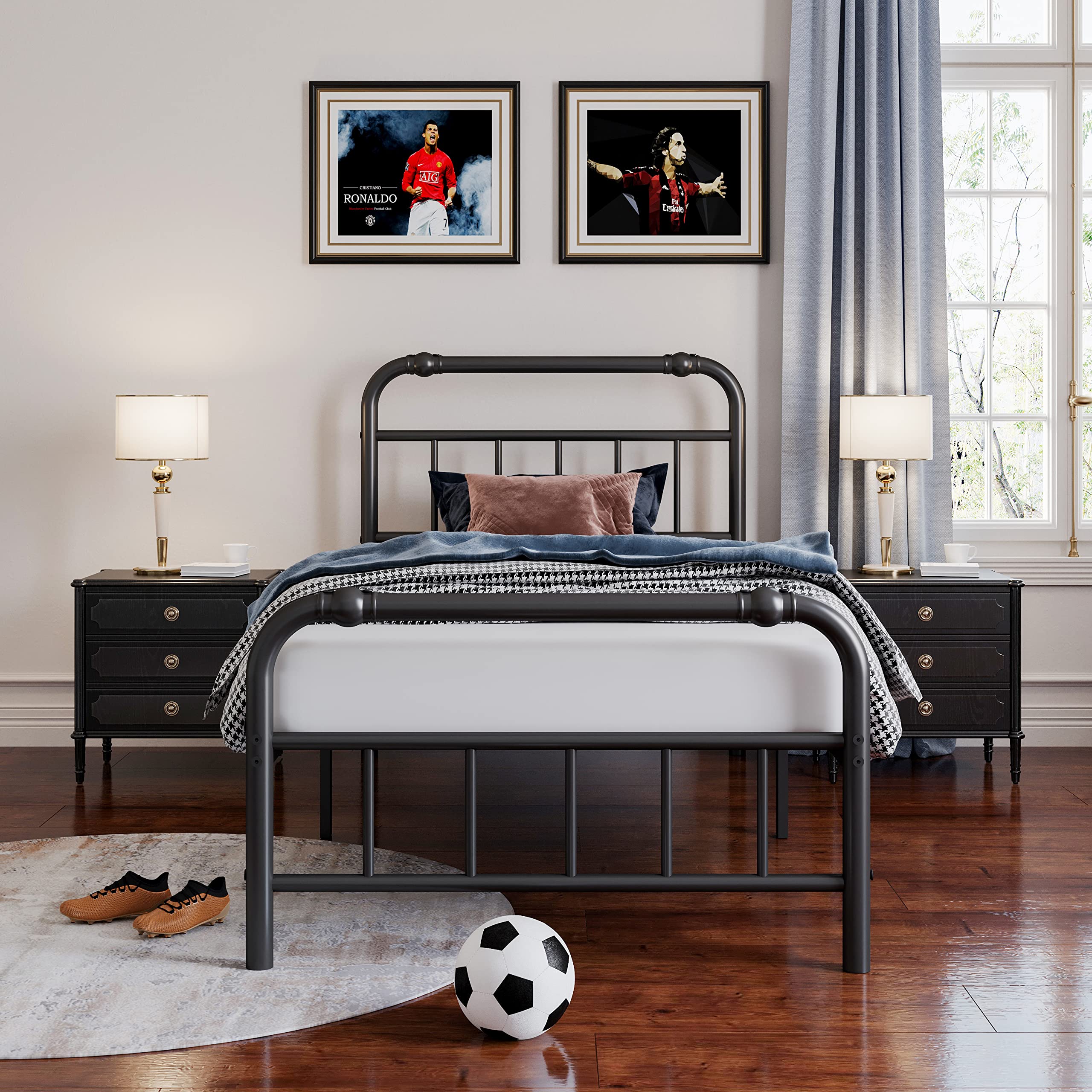Artimorany Twin Bed Frame with Headboard & Footboard - Heavy Duty Metal Platform Bed - No Box Spring Needed - Noise Free - Black - Perfect for Kids, Teens & Guest Rooms