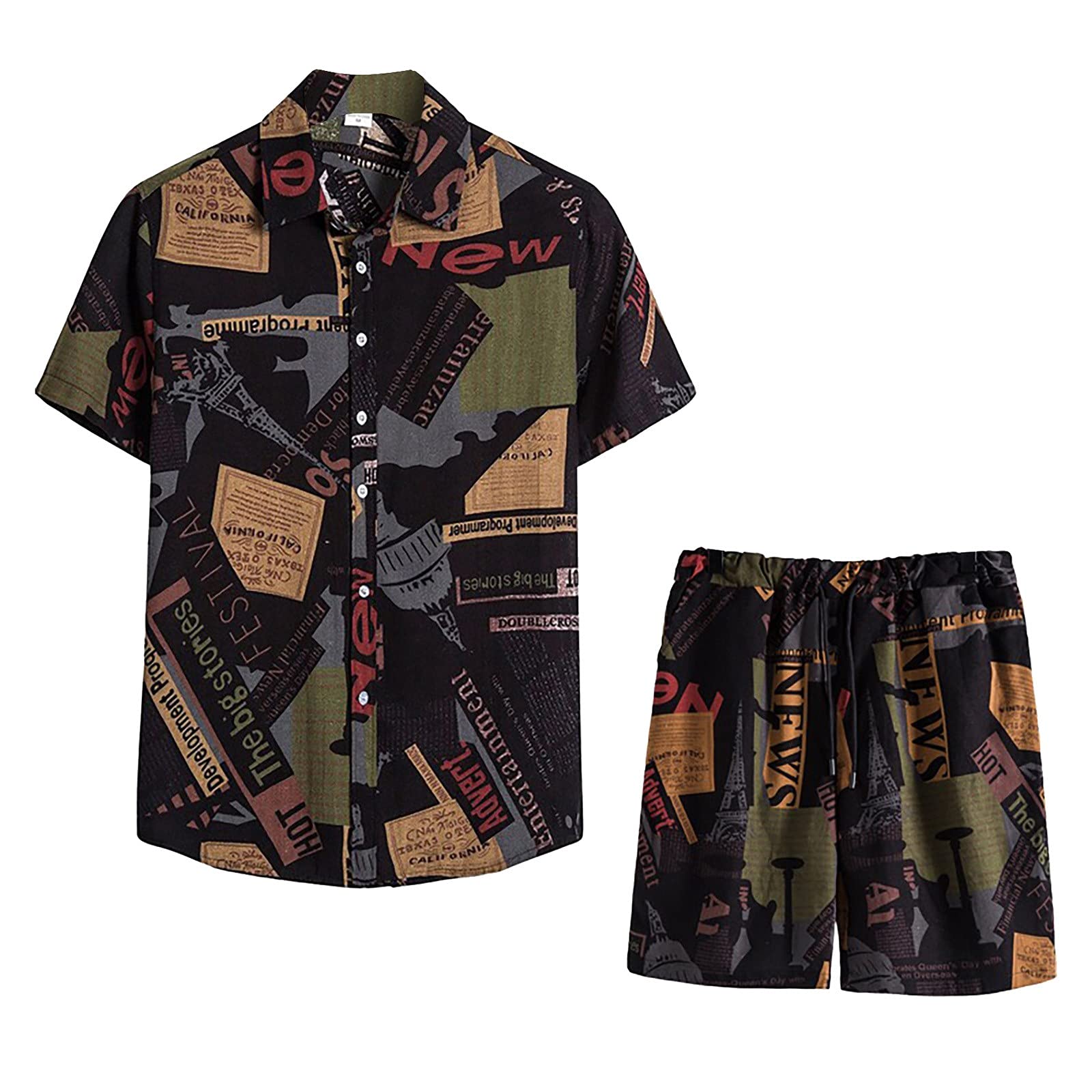 Men's Floral Hawaiian Short Sleeve Tracksuit Set - 2 Piece Beach Outfit with Matching Shirt and Shorts for Summer Vacation, Pool Party & Tropical Getaways