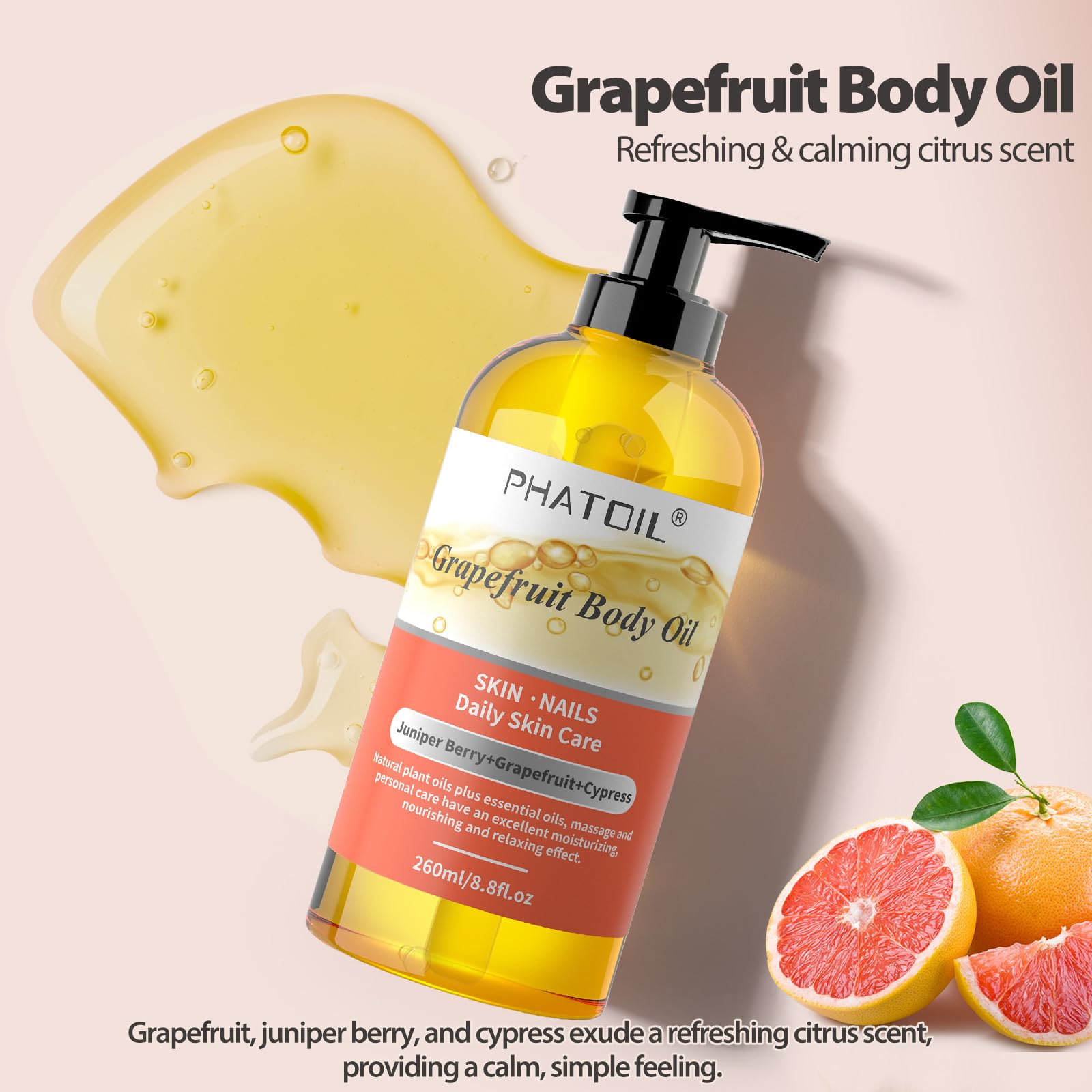 Vanilla & Grapefruit Body Oil 260ml - Premium Moisturizing Skin Care for Dry Skin - Perfect for Massage, Aromatherapy & Daily Hydration