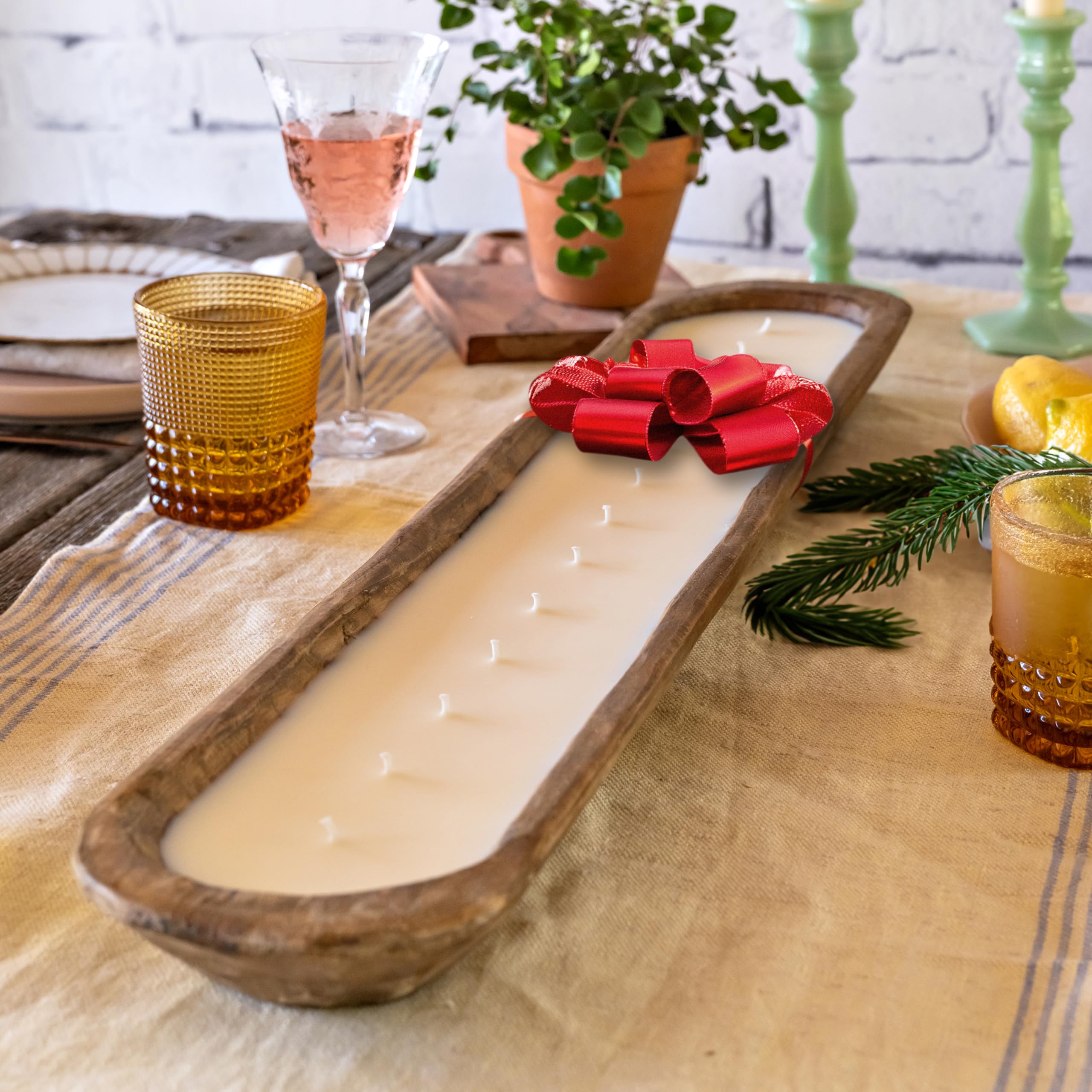 30 Inch Wooden Dough Bowl Candles - Farmhouse Table Centerpiece, Unscented Soy Candle in Wooden Bowl for Rustic Home Decor | Perfect for Dining Table, Wedding Centerpieces & Cozy Living Room Ambiance