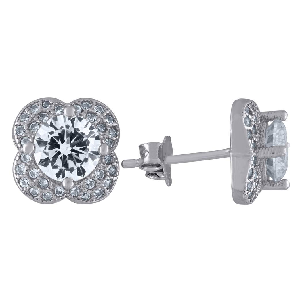 925 Sterling Silver CZ Cubic Zirconia Flower Stud Earrings for Women - Simulated Diamond Four Petals Nature Jewelry - Perfect for Everyday Wear, Gift Giving & Special Occasions