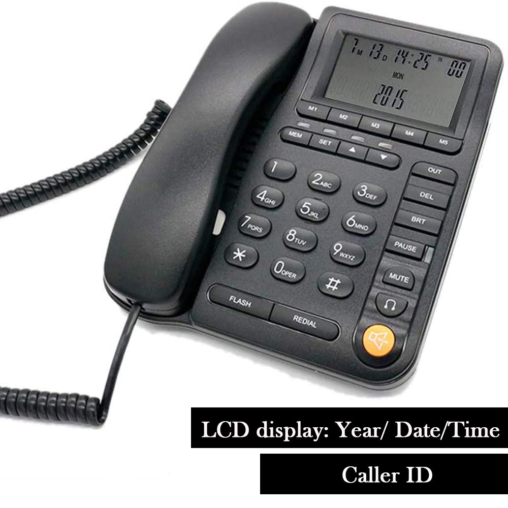 JeKaVis J-P17 Corded Landline Telephone with Headset - Call Center Phone with Caller ID, Multi-Functional Business Desktop Wired Phone for Home Office & Customer Service Use