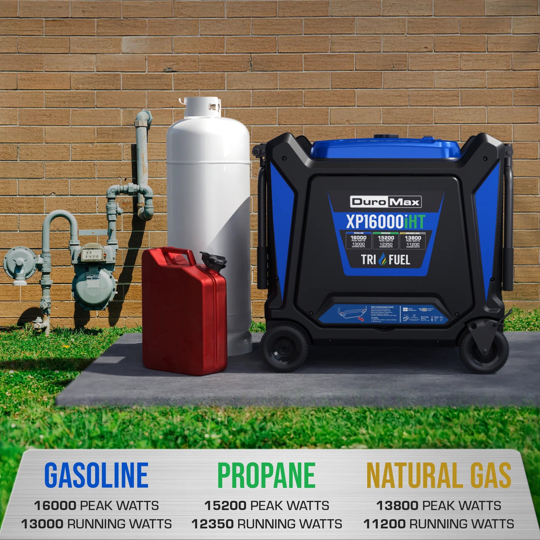 DuroMax XP16000iHT 13000W/16000W Tri Fuel Portable Generator - Gasoline, Propane & Natural Gas - Electric Start with CO Alert - Quiet Inverter Technology - Perfect for Home Backup, Camping & Emergency Power
