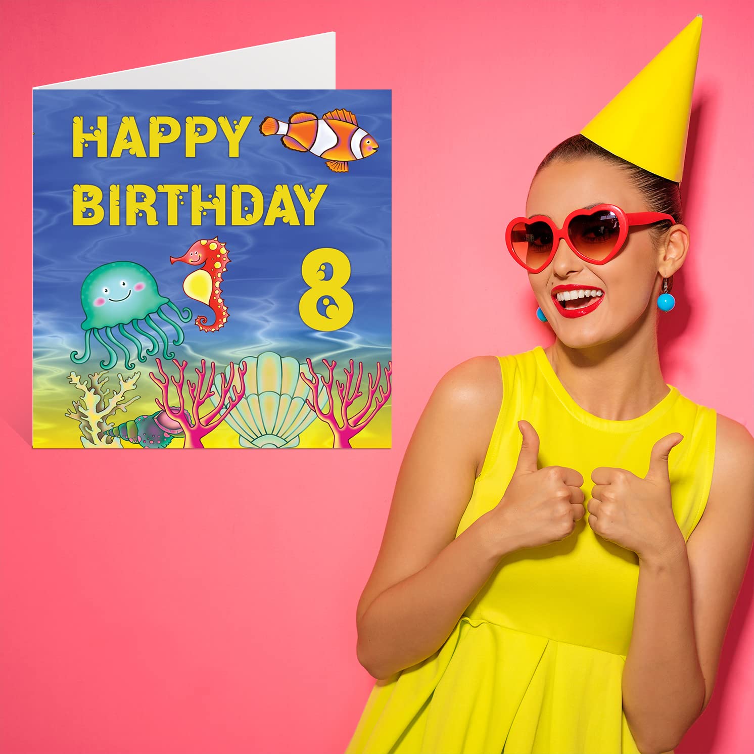 8th Birthday Card for Boys & Girls - Underwater Sea Life Theme - Happy 8th Birthday Greeting Card for Son, Daughter, Nephew, Grandson, Brother - 5.7 x 5.7 Inch - Perfect for Ocean Lovers & Kids Birthday Parties