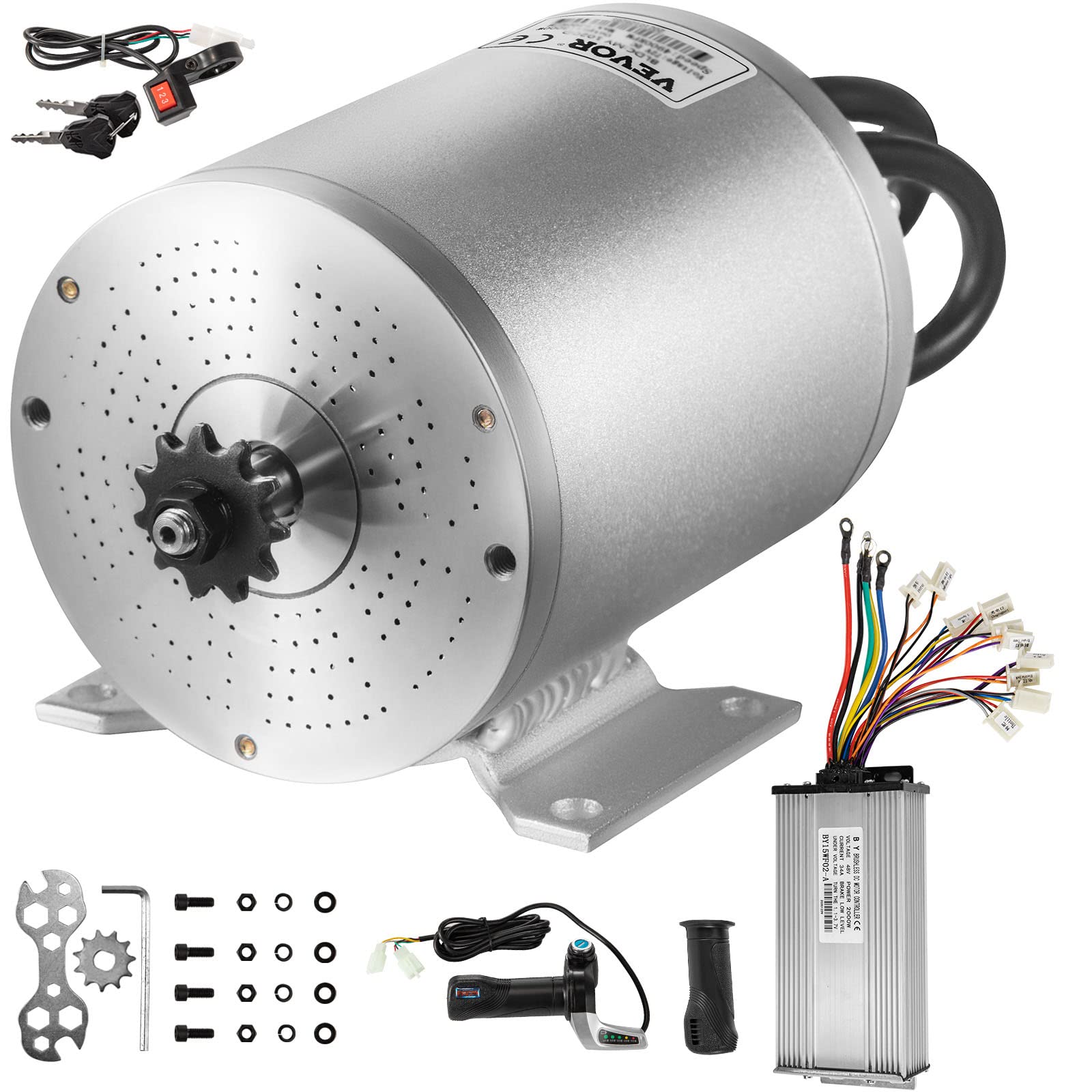 VEVOR 48V 2000W Brushless DC Motor Kit with 34A Controller & Throttle Grip - 4300 RPM High Speed Electric Motor for Go Karts, ATVs, E-Scooters, Motorcycles & DIY Projects - Perfect for Performance Upgrades & Custom Builds