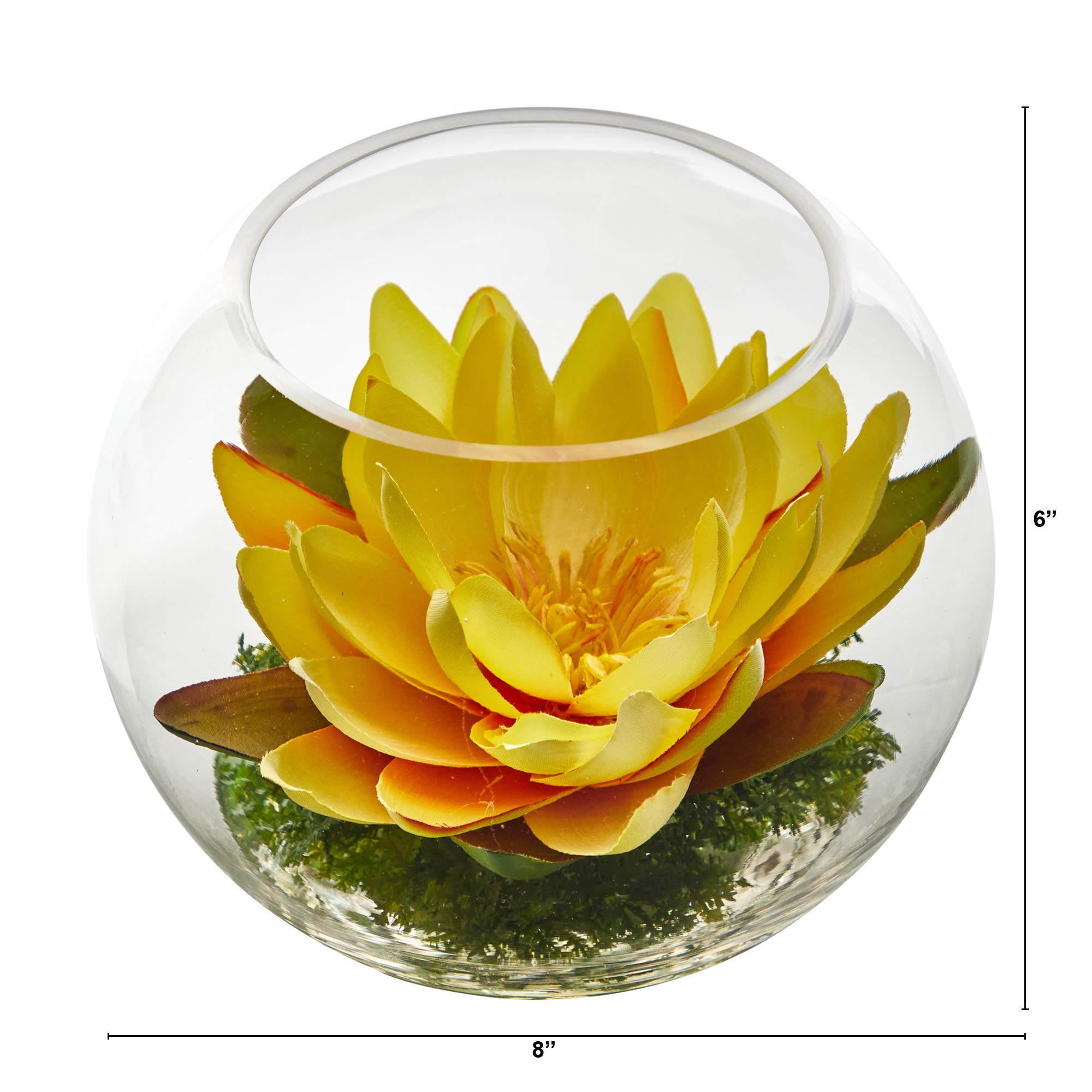 Nearly Natural 8 Inch Artificial Lotus Flower Arrangement in Glass Vase - Elegant Home Decor for Living Room, Office & Wedding Centerpieces