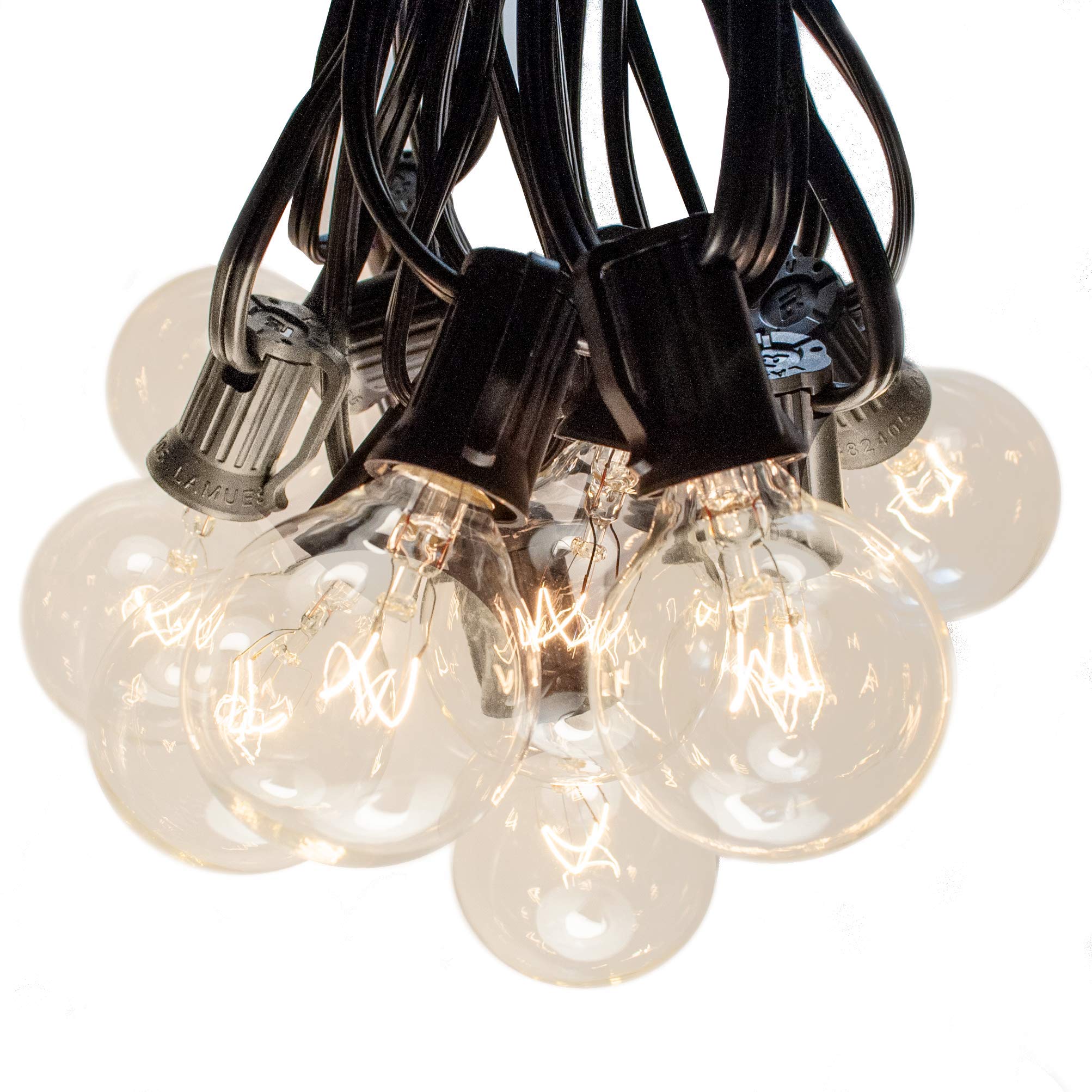 100 Foot Globe String Lights with 105 G40 Clear Bulbs (Includes 5 Extra) - Black Wire Outdoor Fairy Lights - Perfect for Patio, Cafe, Bistro, Deck, Backyard, Market, Party & Wedding Decoration Lighting