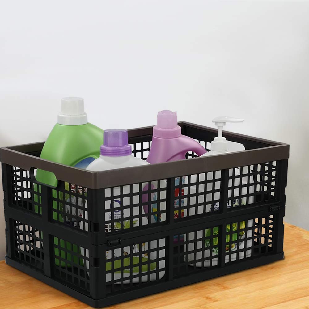 Bringer 4-Pack 40L Plastic Collapsible Storage Crates - Stackable Folding Baskets for Home, Office & Garage Organization | Space-Saving Storage Solution