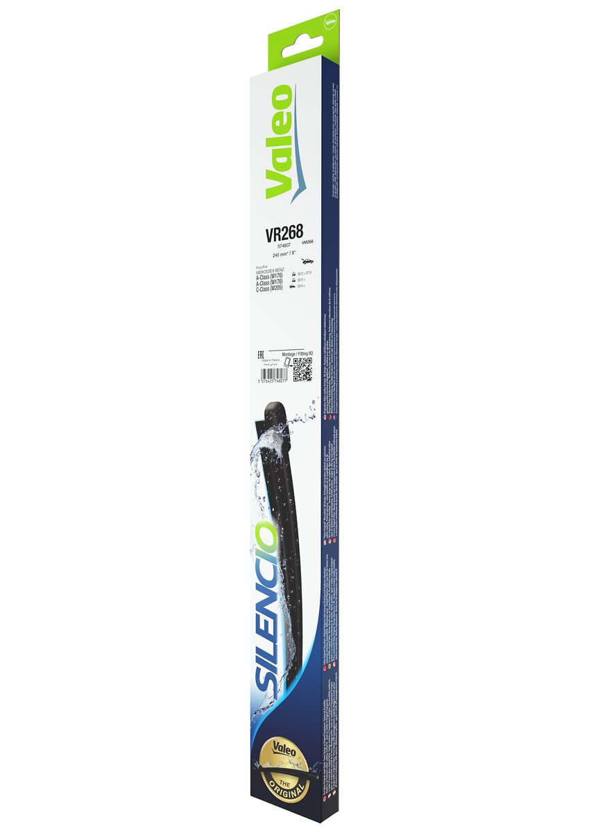 Valeo Silencio VR268 Wiper Blade - Rear Windshield Wiper for LHD & RHD Vehicles (Black/Grey, 240mm) - Perfect for Rainy Weather & All-Season Driving - Model 574607