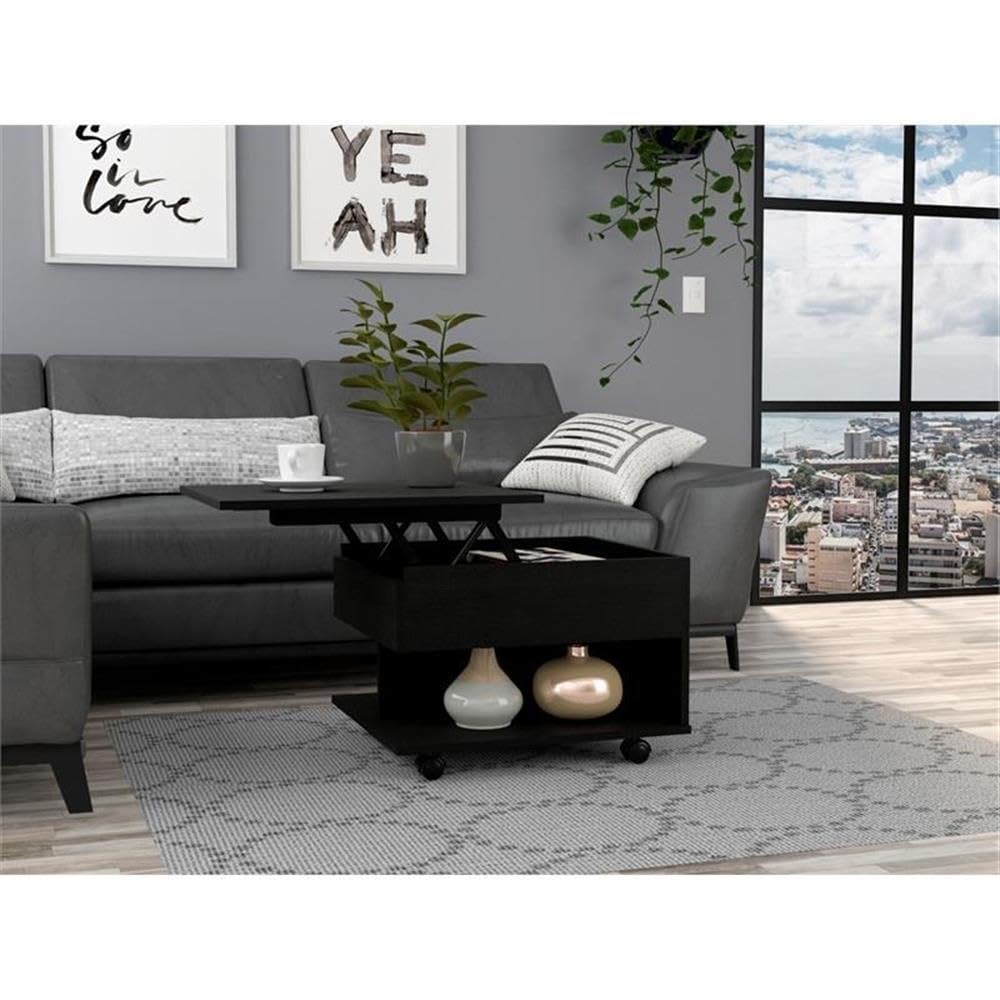 TUHOME Luanda Lift Top Coffee Table - Black Engineered Wood Lift-Top Coffee Table with Storage for Living Room, Office, or Small Spaces