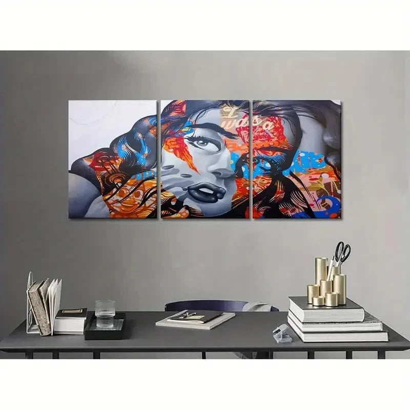 3-Piece Vibrant Portrait of a Woman Metal Wall Art - Ready to Hang Modern Home Decor for Living Room, Bedroom & Office
