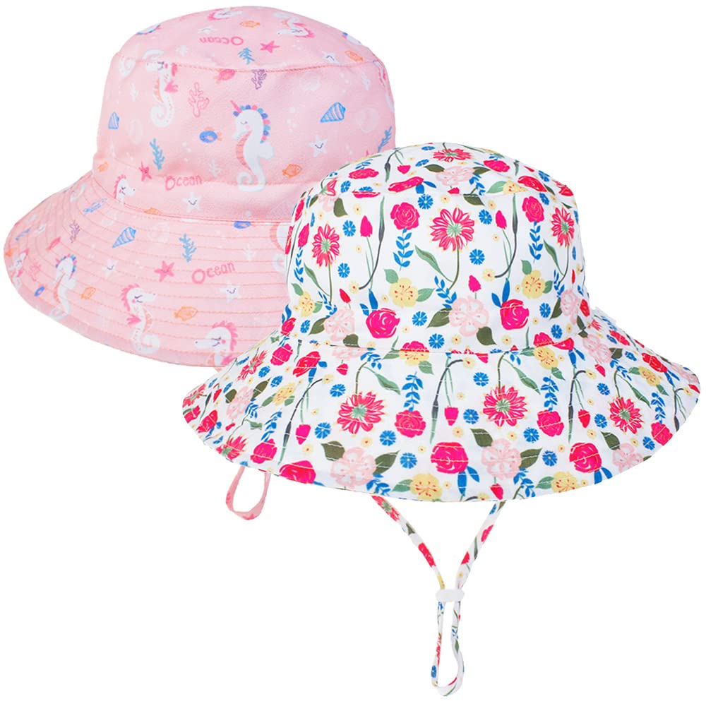 Baby Sun Hat for Boys & Girls - UPF 50+ Wide Brim Summer Beach Hat - Sun Protection Bucket Hat for Toddlers (1/2 Pack) - Perfect for Outdoor Play, Beach Trips & Pool Days