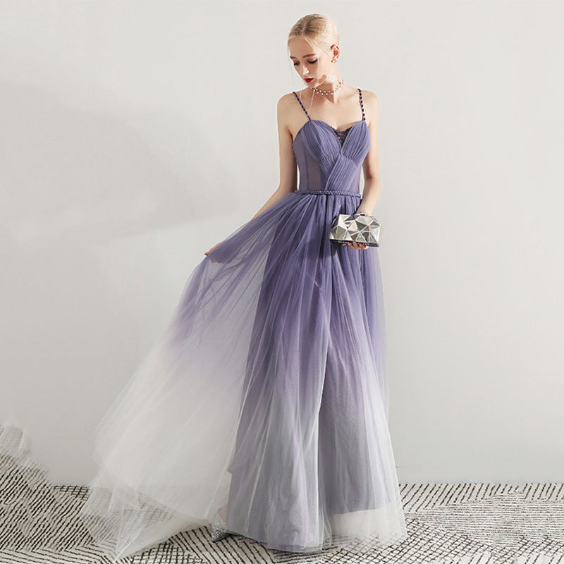 Elegant Gradient Purple Spaghetti Strap Prom Dress - A-Line Tulle Evening Gown for Formal Events | Perfect for Homecoming, Prom Night & Special Occasions