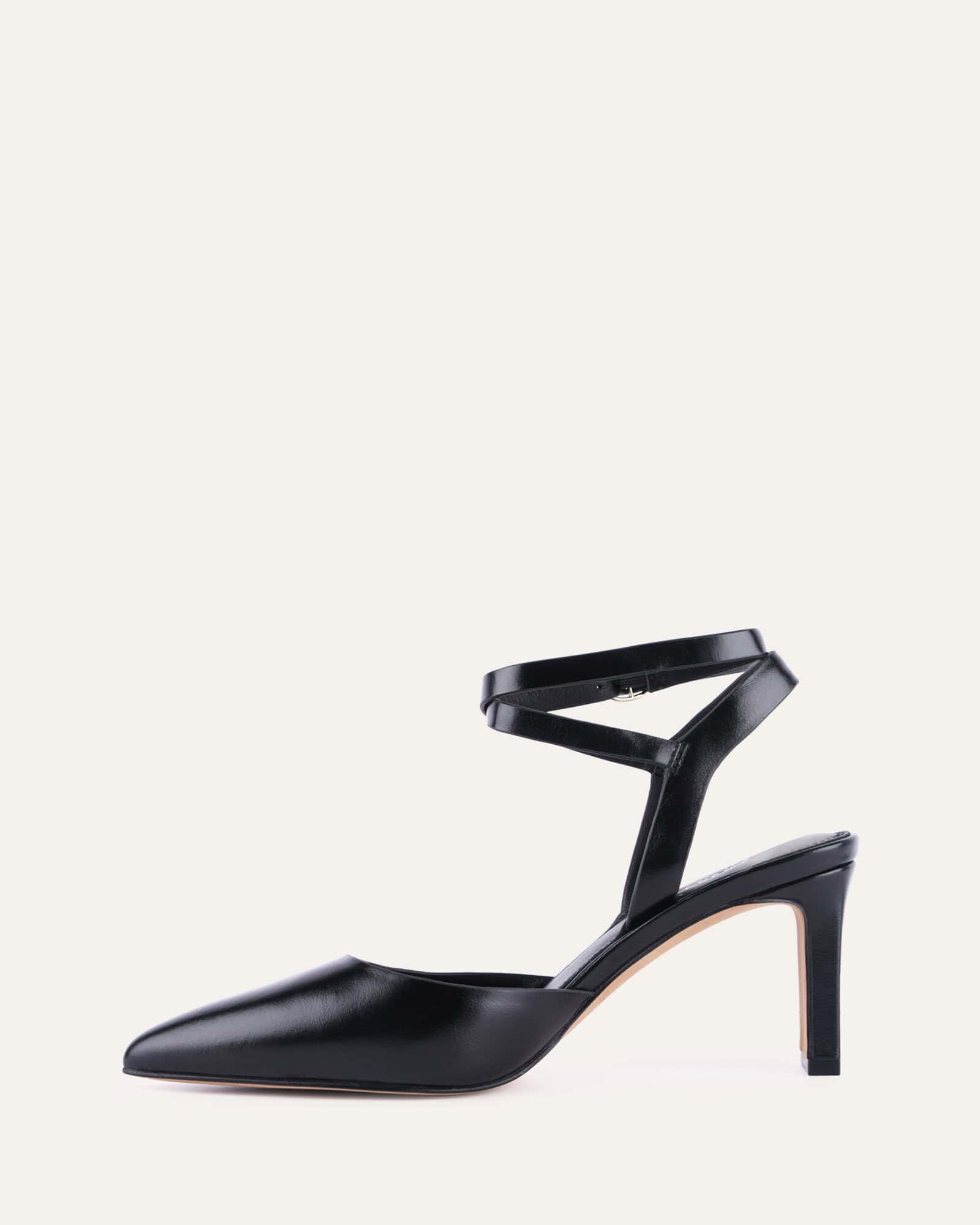 KHLOE Black Leather Mid Heel Pumps - Women's Fashion Shoes for Office, Party & Special Occasions