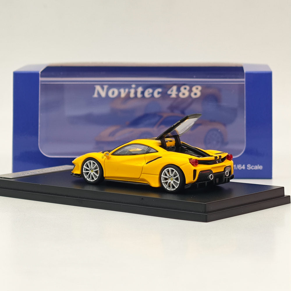 1:64 Scale Ichilan Ferrari Novitec 488 Pista Yellow Diecast Model Car - Super Racing Sports Collectible for Display & Gift Giving