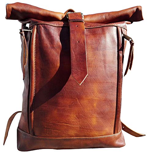Premium Genuine Leather Roll Top Backpack for Men - Waterproof Laptop Backpack with Adjustable Straps - Perfect for Work, Travel & College Campus Use
