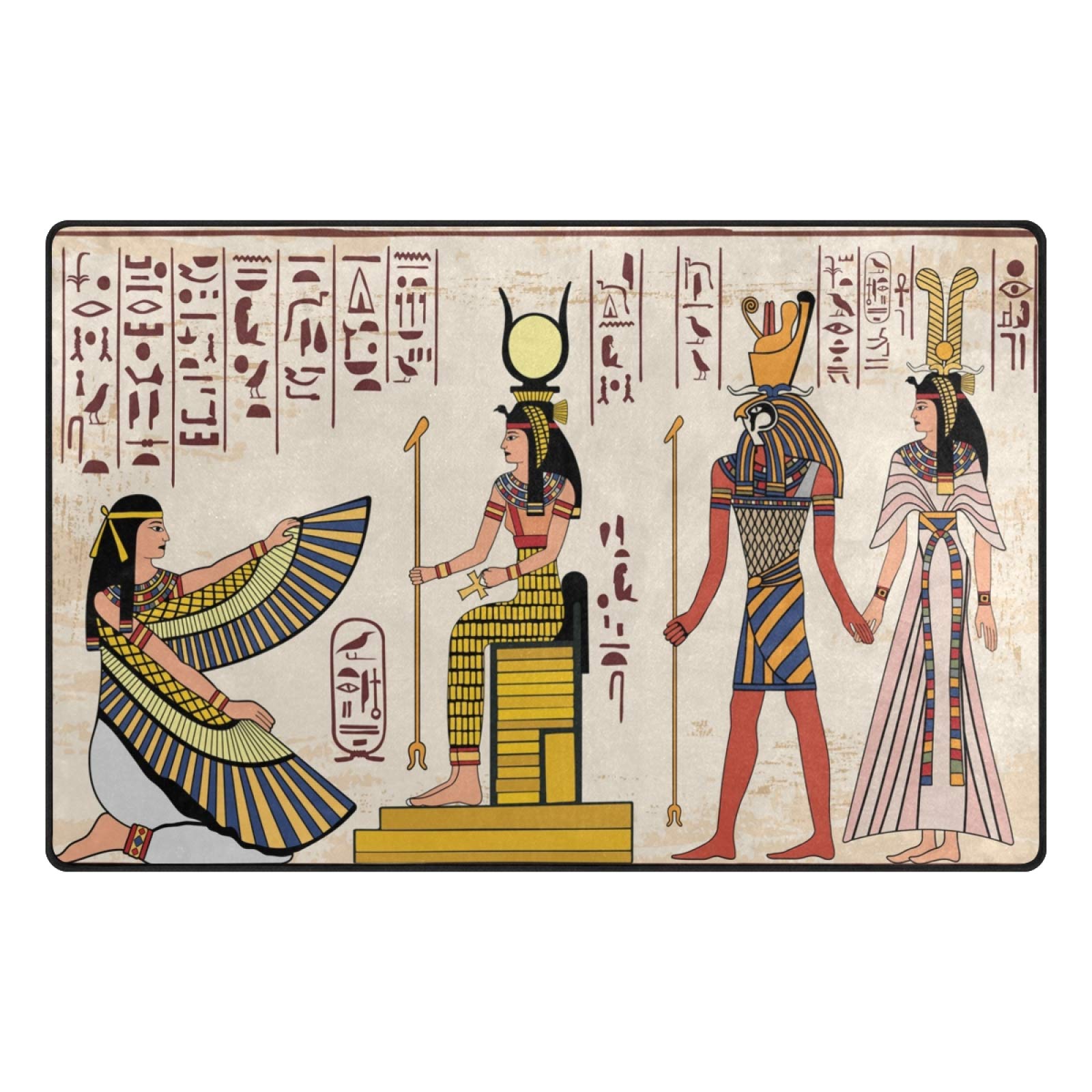 ZZAEO Egyptian Gods Hieroglyphs Doormat - 31x20 Inch Non-Slip Indoor Outdoor Entrance Mat for Home Decor, Bathroom & Front Door - Perfect for Egyptian Theme Decor & Gift Giving