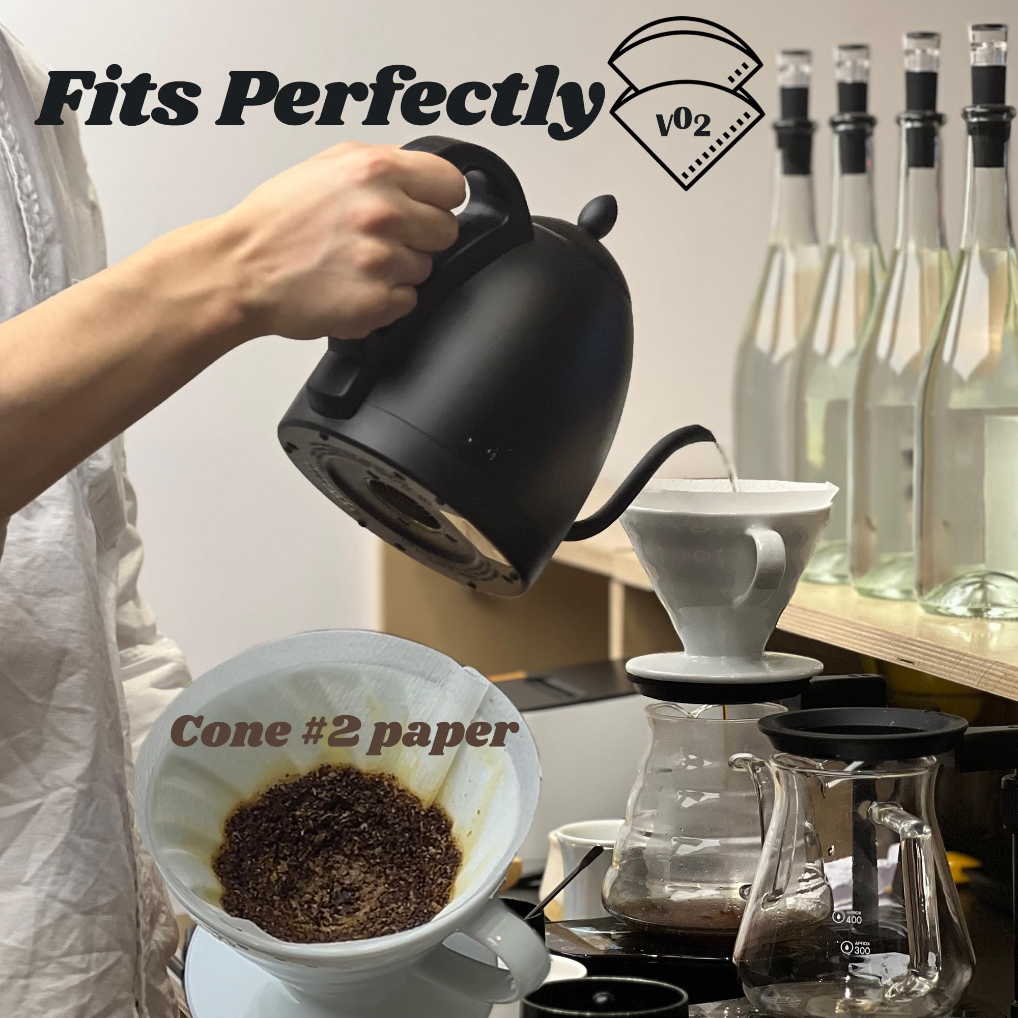 Premium Ceramic Pour Over Coffee Dripper - V60 Size 02 (1-4 Cup) - Handcrafted Porcelain Coffee Maker Cone for Single Cup Brewing - Perfect for Home, Office & Cafe Use - Ideal for Specialty Coffee Lovers & Slow Morning Rituals - Black