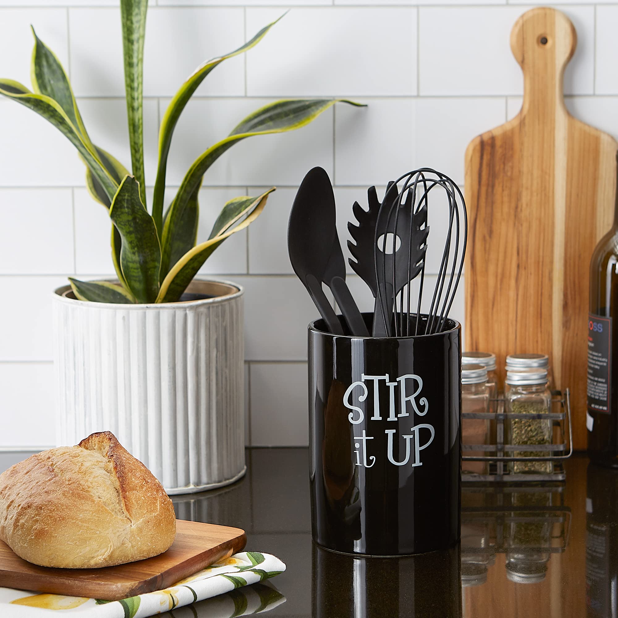 Vintage Ceramic Utensil Holder - DII Retro Kitchen Accessories Set, Black | Perfect for Farmhouse, Rustic & Country Style Kitchens