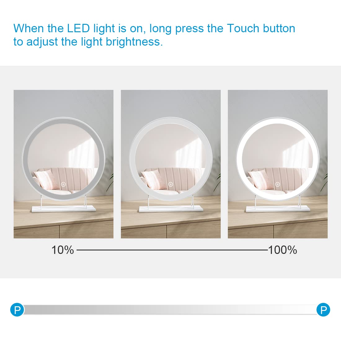 Heilmetz LED Vanity Mirror with Touch Control - 40cm Hollywood Round Makeup Mirror with 3 Light Modes, White Tabletop Dressing Mirror for Women | Perfect for Home Makeup, Salon, and Beauty Room
