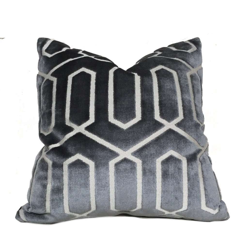 Robert Allen Bengal Lattice Charcoal Gray Geometric Italian Cut Velvet Pillow Cover - Modern Luxury Throw Pillow for Sofa, Bed & Home Decor - Perfect for Living Room, Bedroom & Office Accent