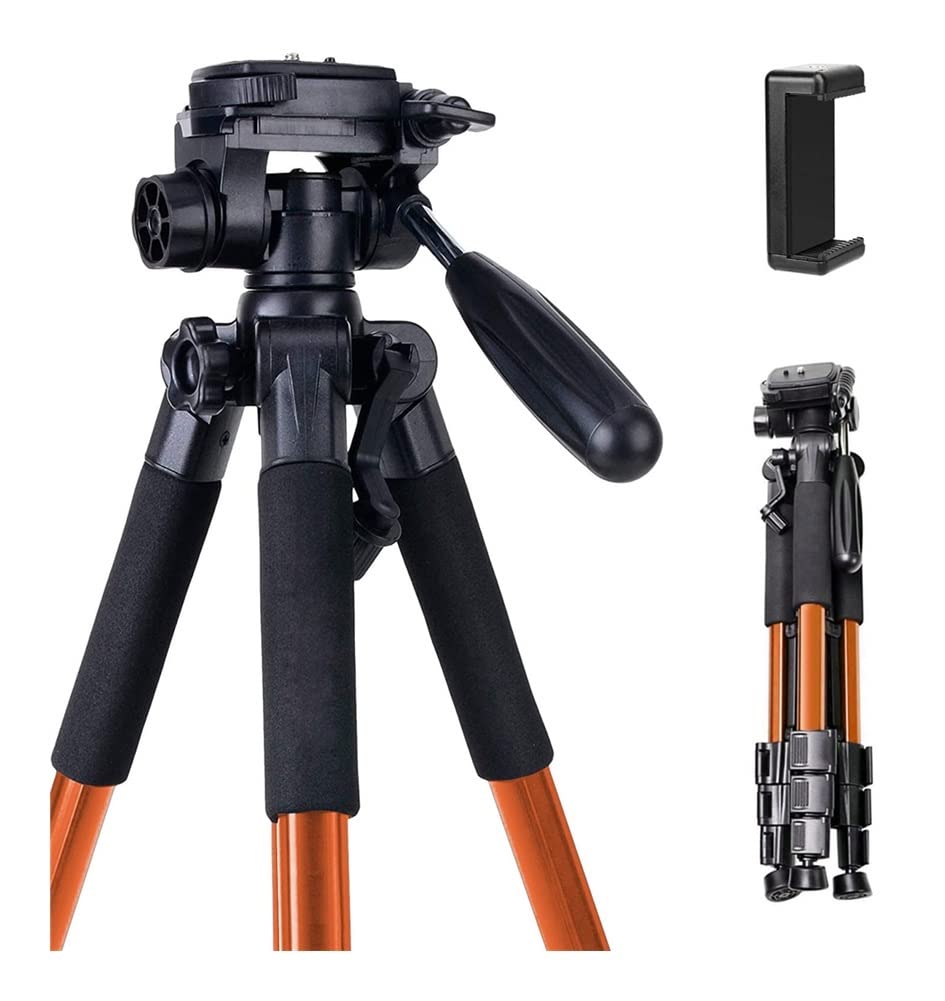 Professional RAJONN Q111 Aluminum Tripod Stand - Portable Travel Camera & Phone Tripod with Mount Holder for DSLR, Smartphone, iPad - Perfect for Vlogging, Photography, YouTube & Outdoor Shooting (Color Options Available)