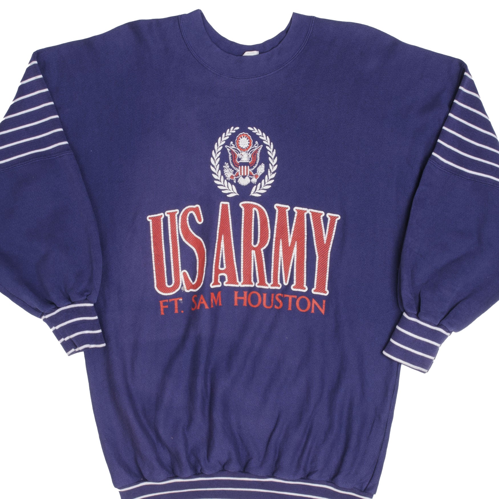 Vintage 1980s US Army FT Sam Houston Sweatshirt - Size Large, Made in USA | Military Apparel, Retro Army Style, Unisex Casual Wear for Men & Women