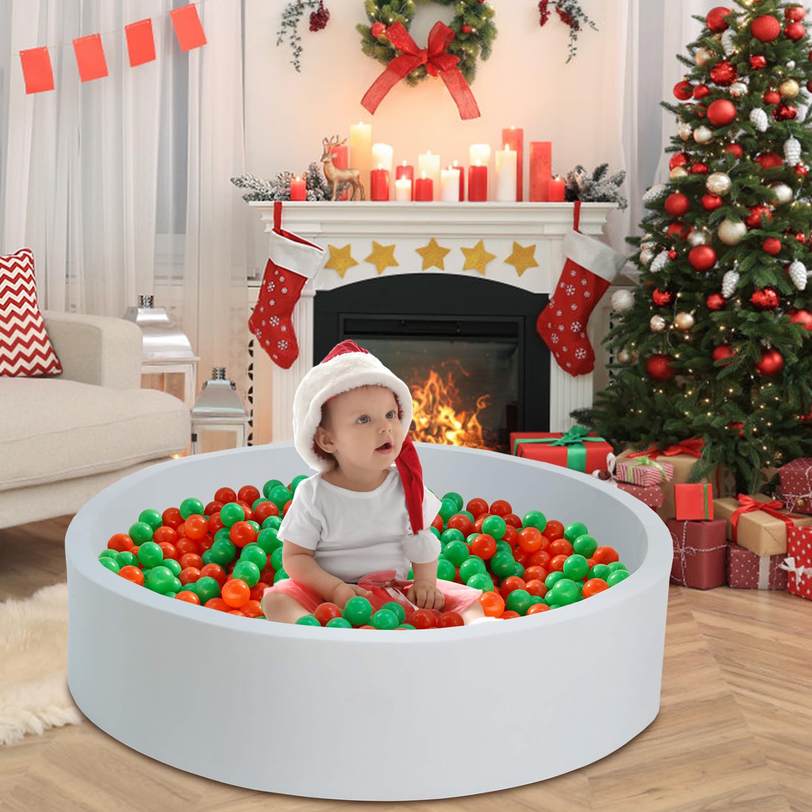 100 Phthalate-Free & BPA-Free Crush-Proof 2.16 Inch Plastic Ball Pit Balls for Kids - Safe Toddler Toys for Indoor Play Tents, Pools & Birthday Gifts (Red & Green)