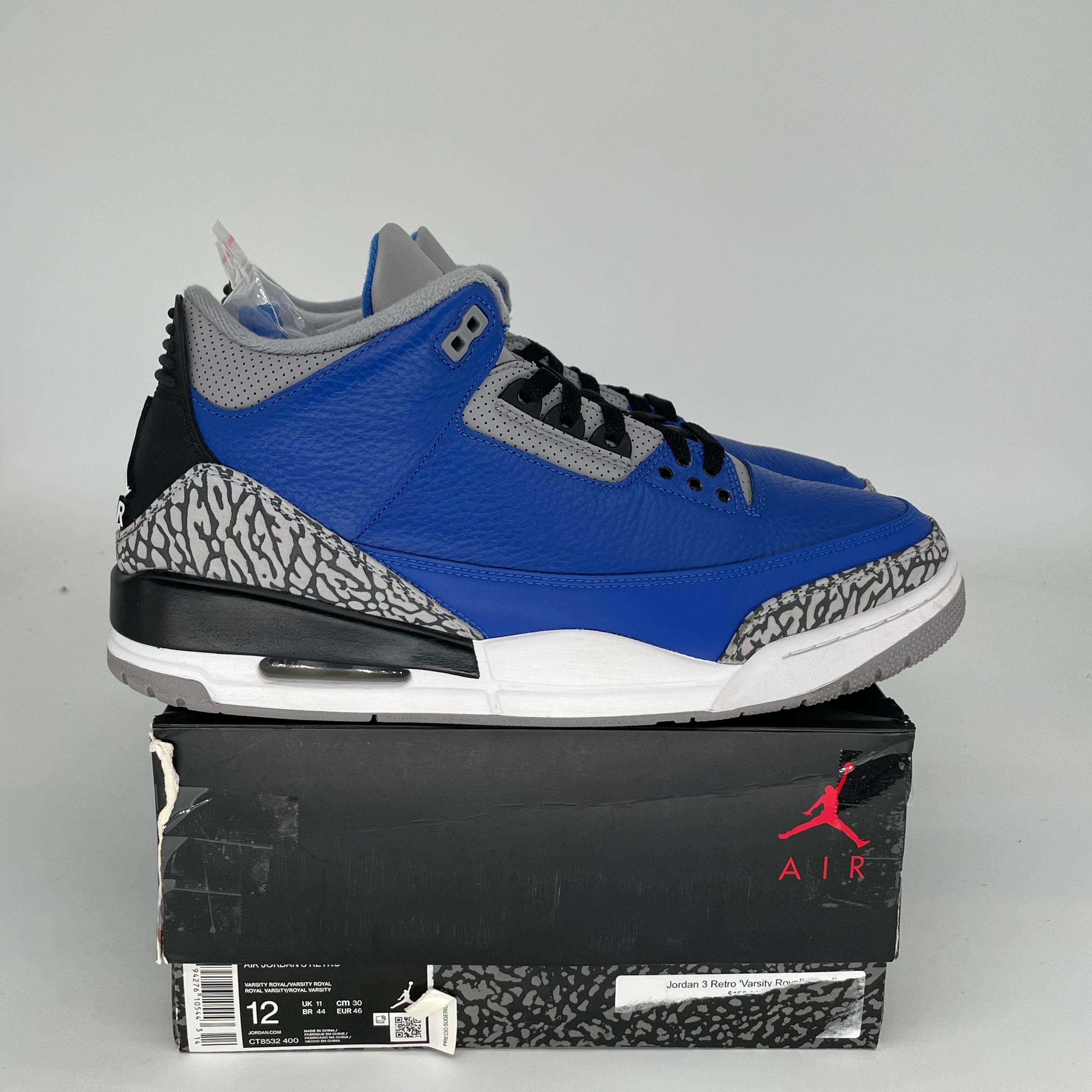 AIR JORDAN 3 VARSITY ROYAL CEMENT Men's Basketball Shoes - Size 12 (CT8532-400) | Retro Sneakers for Casual Wear & Street Style