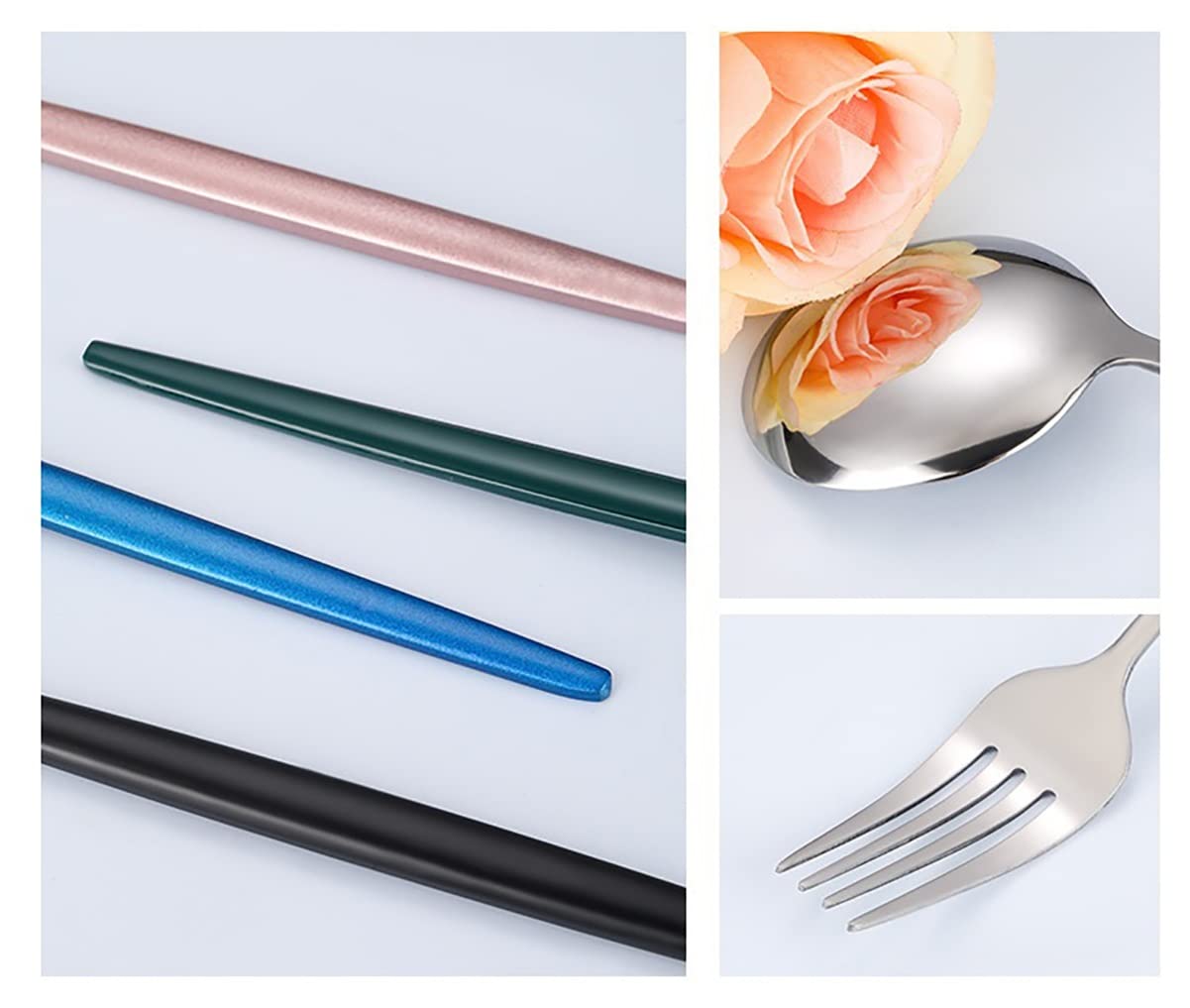 Premium 24-Piece Stainless Steel Flatware Set - Silverware Cutlery for Dining, Travel & Camping - Includes Steak Knives, Forks & Coffee Spoons - Reusable & Portable Dinnerware (Black-Gold) - Perfect for Home, Restaurant, Picnic & Outdoor Adventures