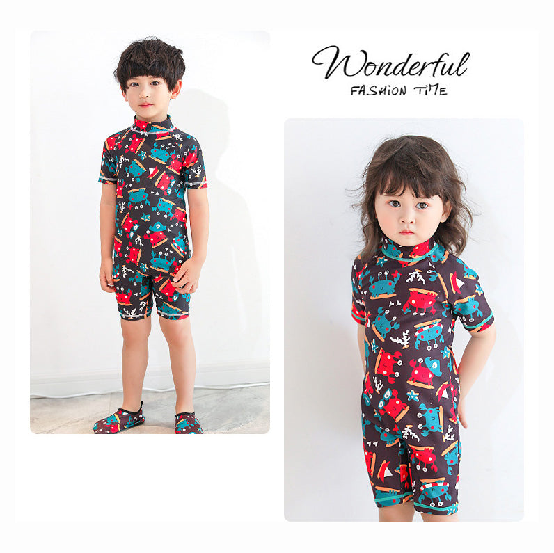 Kids' Printed One-Piece Swimsuits for Boys & Girls with Free Swim Cap - Pineapple Design | Beach, Pool & Summer Water Activities