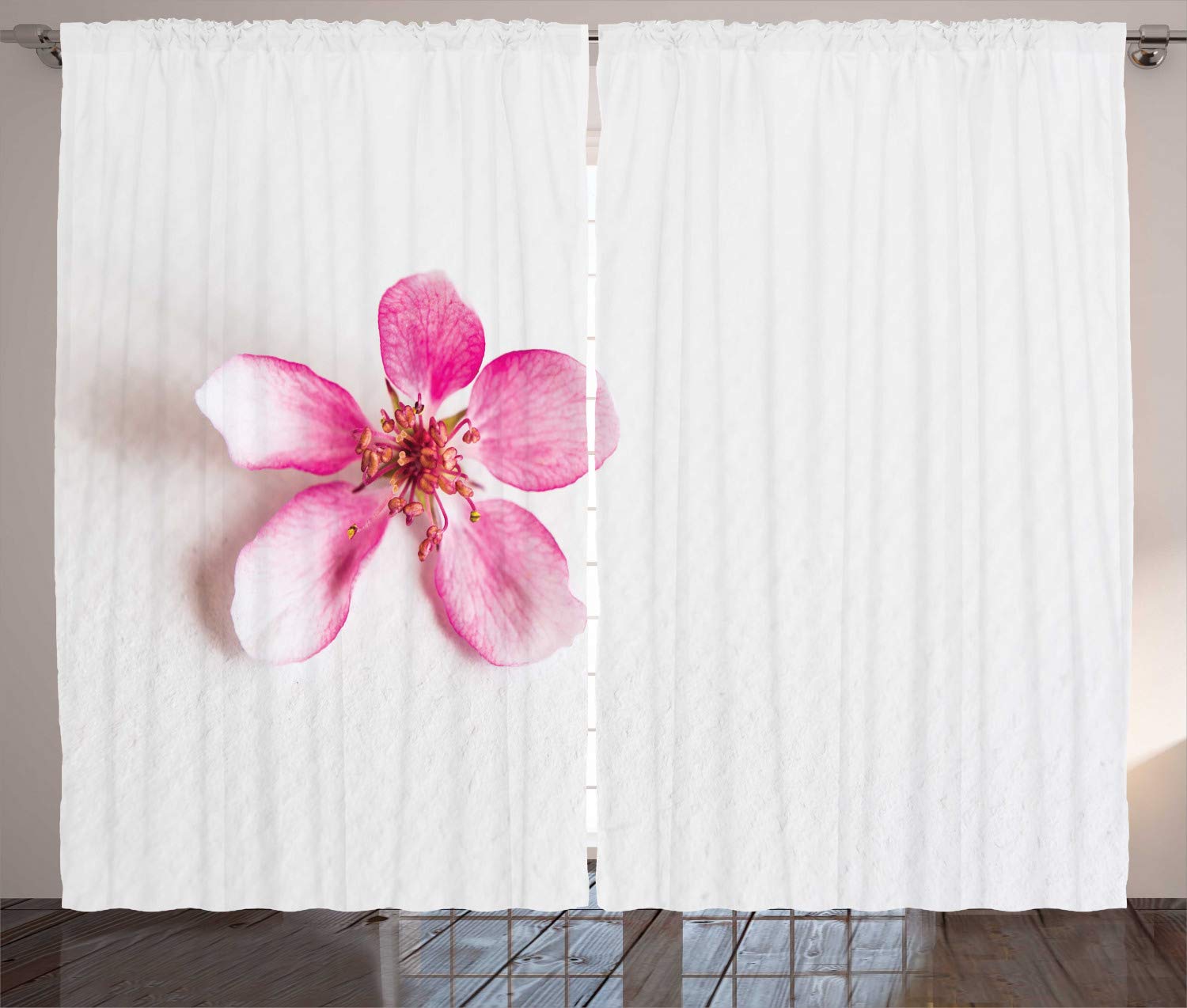 Ambesonne Almond Blossom Curtains - Floral Japanese Foliage Design, Pink & White Window Drapes for Living Room & Bedroom, 2 Panel Set (108