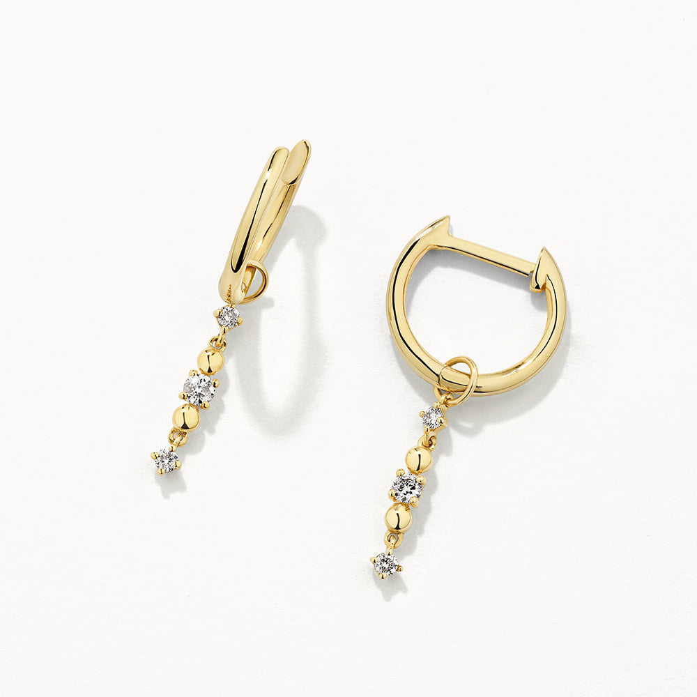 10k Gold Diamond Drop Bar Charm Huggie Earrings - Elegant & Dainty Jewelry for Women - Perfect for Parties, Weddings & Everyday Wear