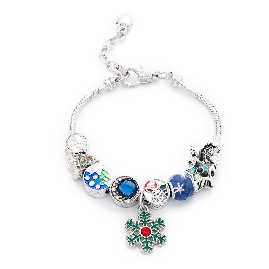 Uranian Christmas Bracelet - Silver Snowflake Adjustable Chain Bangle Charm Bracelet for Women | Perfect Holiday Gift for Christmas, Parties & Festive Occasions