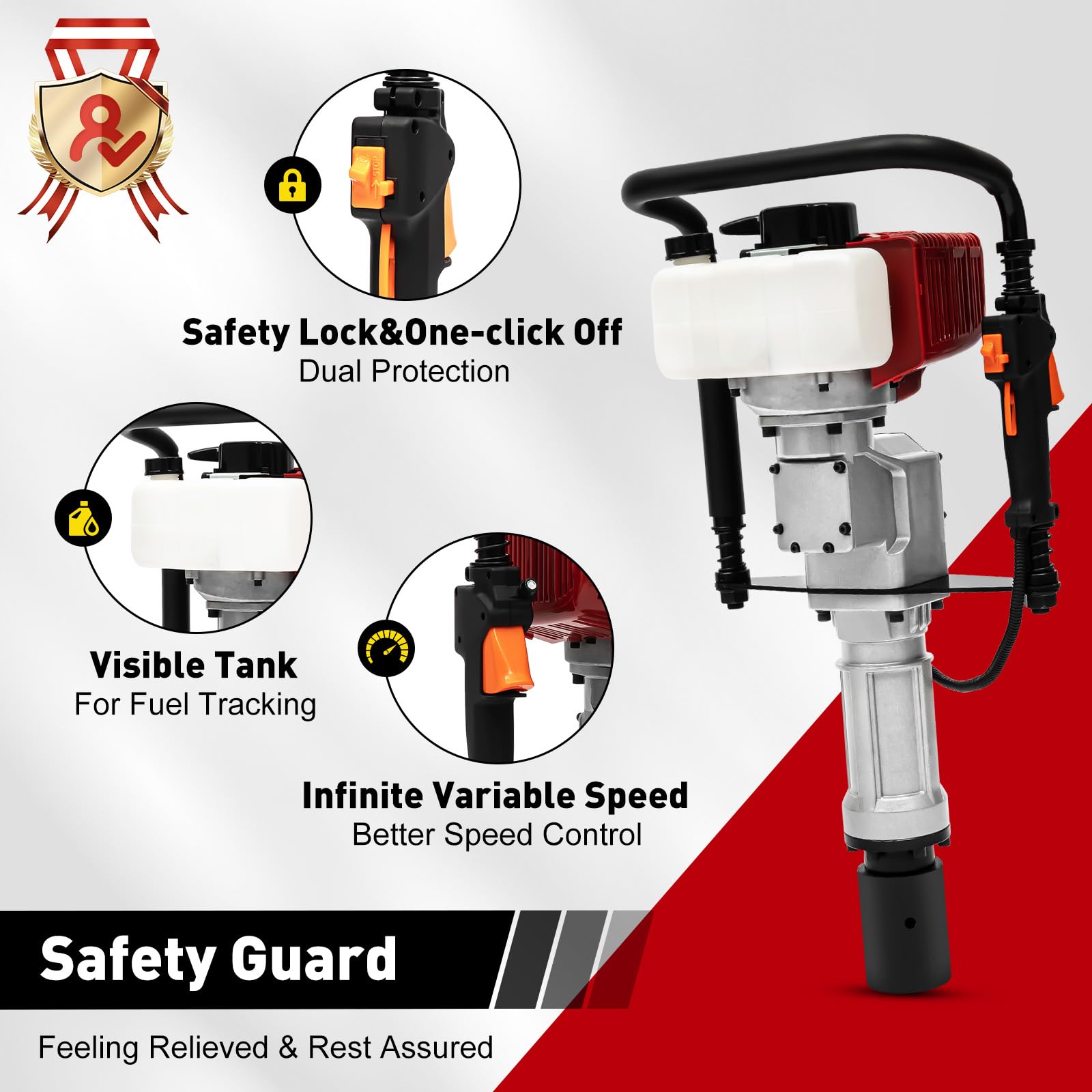 52CC 2-Stroke Gas T Post Driver Hammer - Portable Gasoline Powered Pile Driver for Fencing & Construction - US Stock - Ideal for Farm, Ranch, and Garden Fence Installation