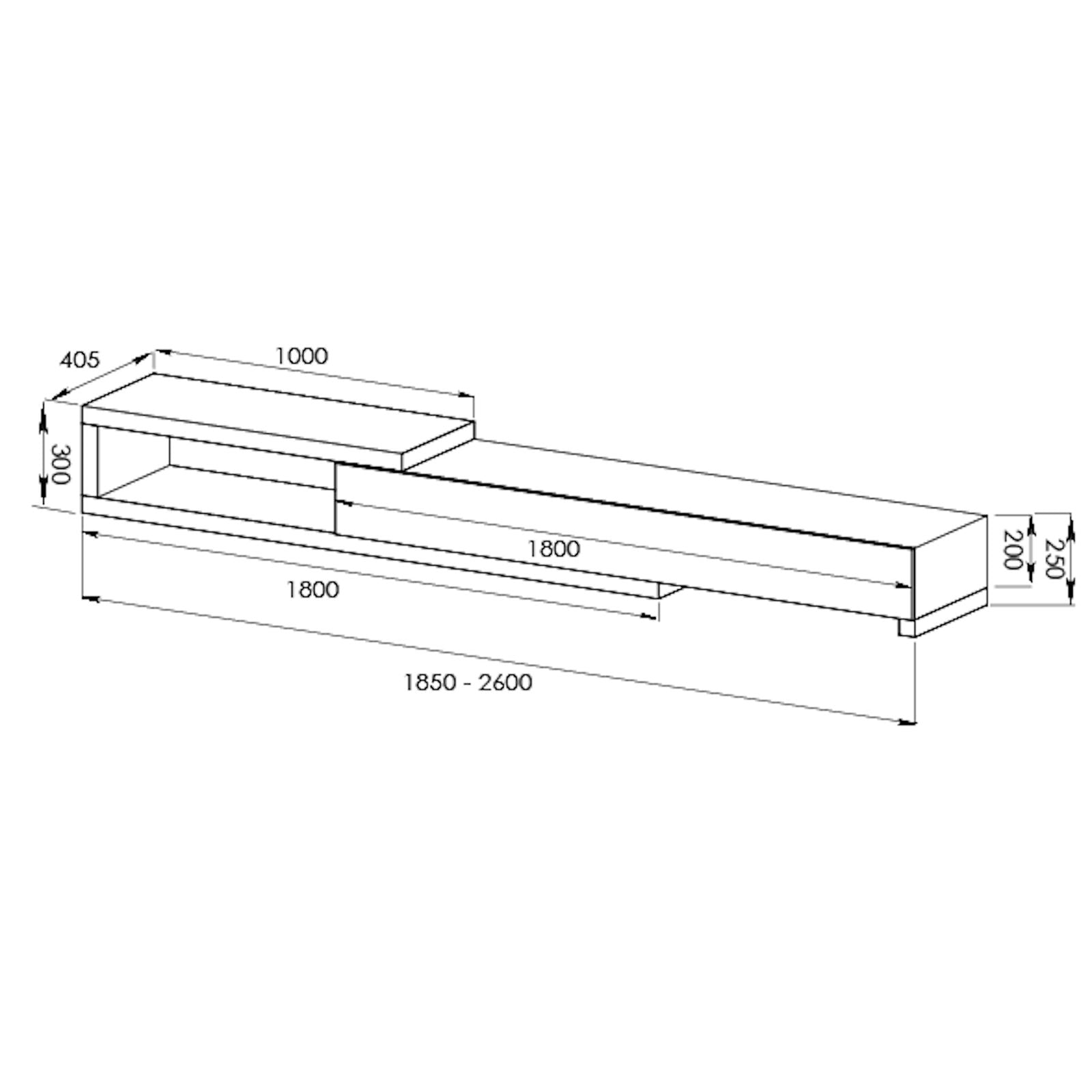 Criterion Durham Extendable TV Stand 260cm - Modern Lowline TV Unit in Black Oak for Living Room & Home Theater Setup