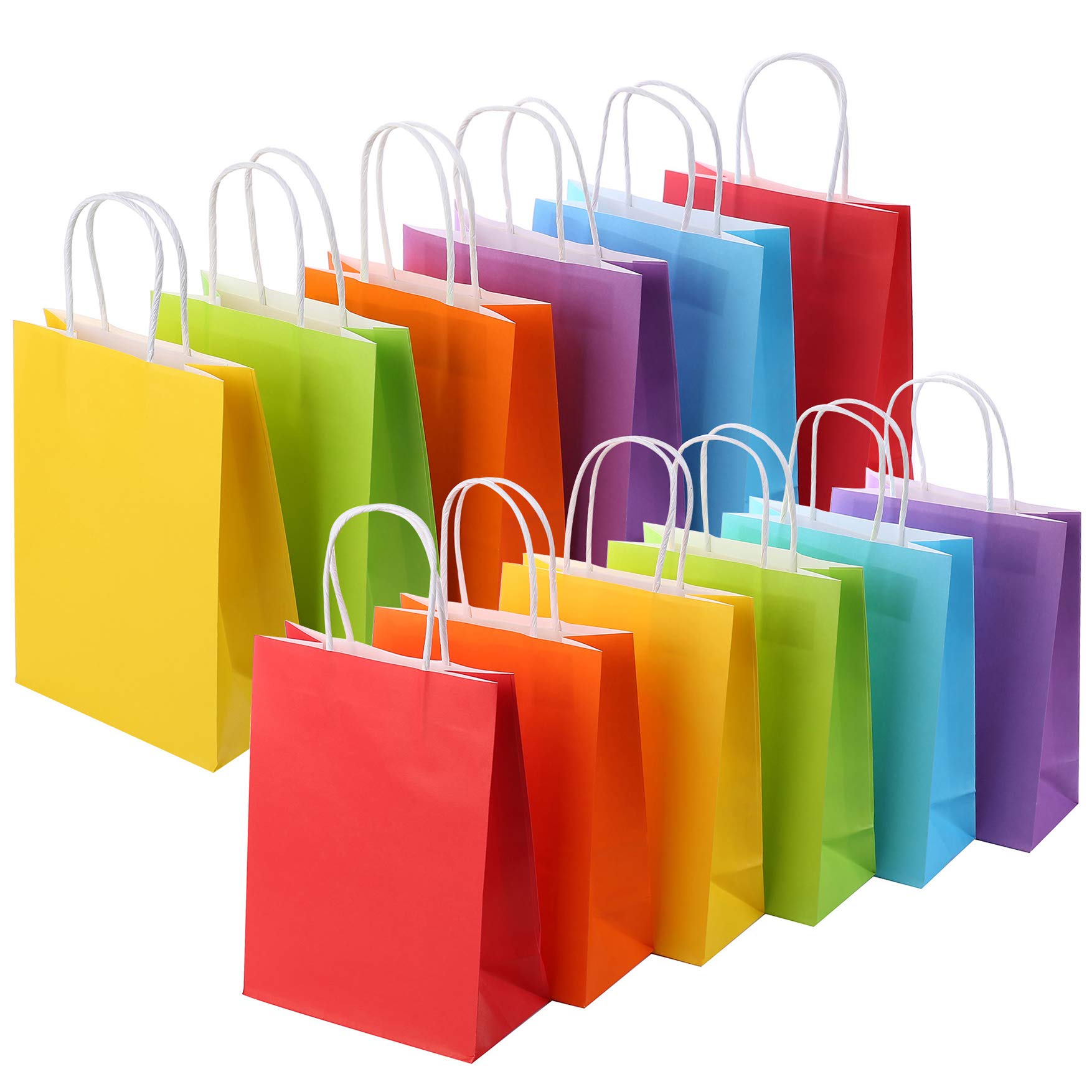 24-Piece Kraft Paper Party Favor Gift Bags with Handles - Assorted Rainbow Colors for Birthday, Wedding, Baby Shower & Holiday Celebrations