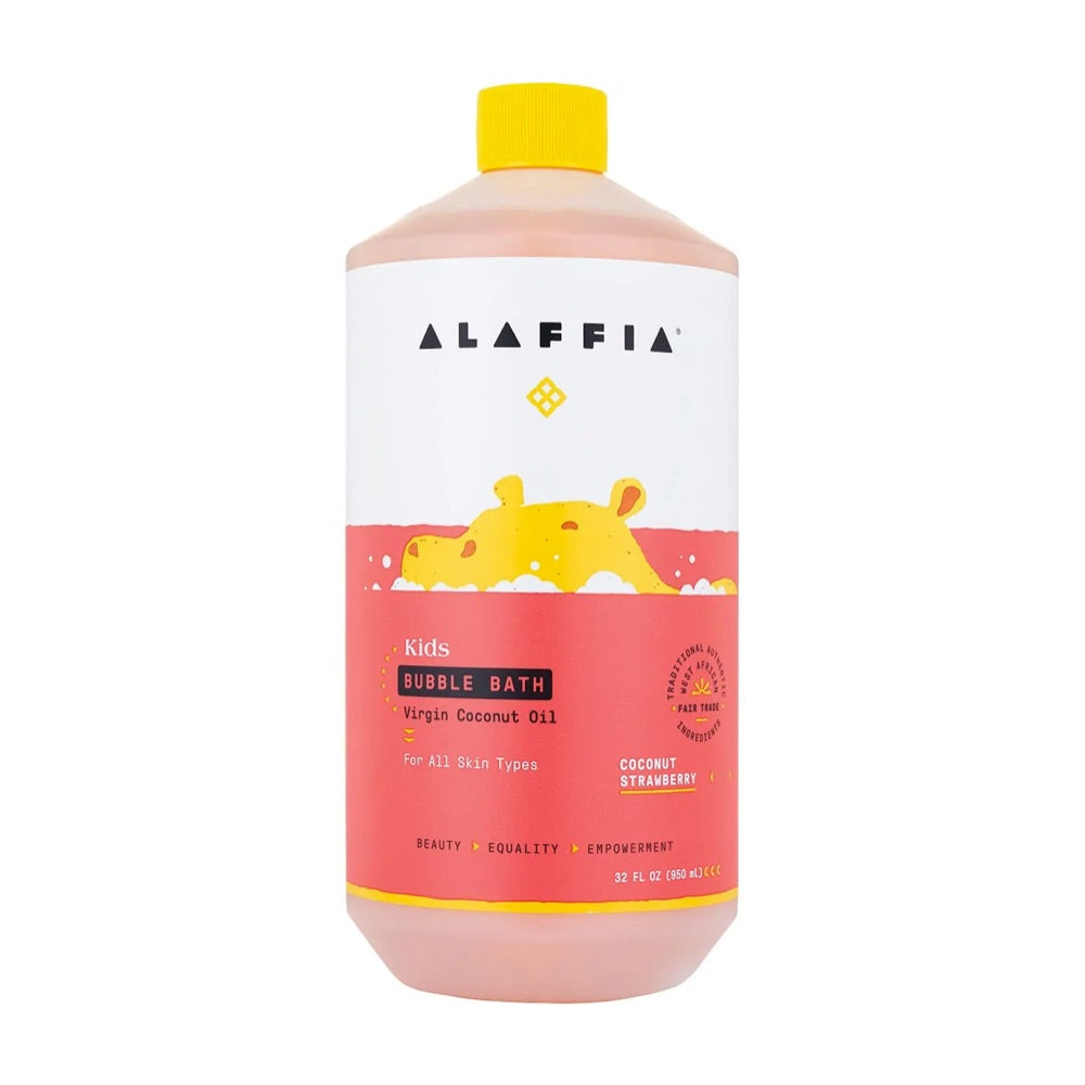 Alaffia Kids Bubble Bath - Coconut Strawberry Scent, 33.5oz (950ml) - Gentle & Natural for Sensitive Skin - Perfect for Bath Time Fun & Relaxation