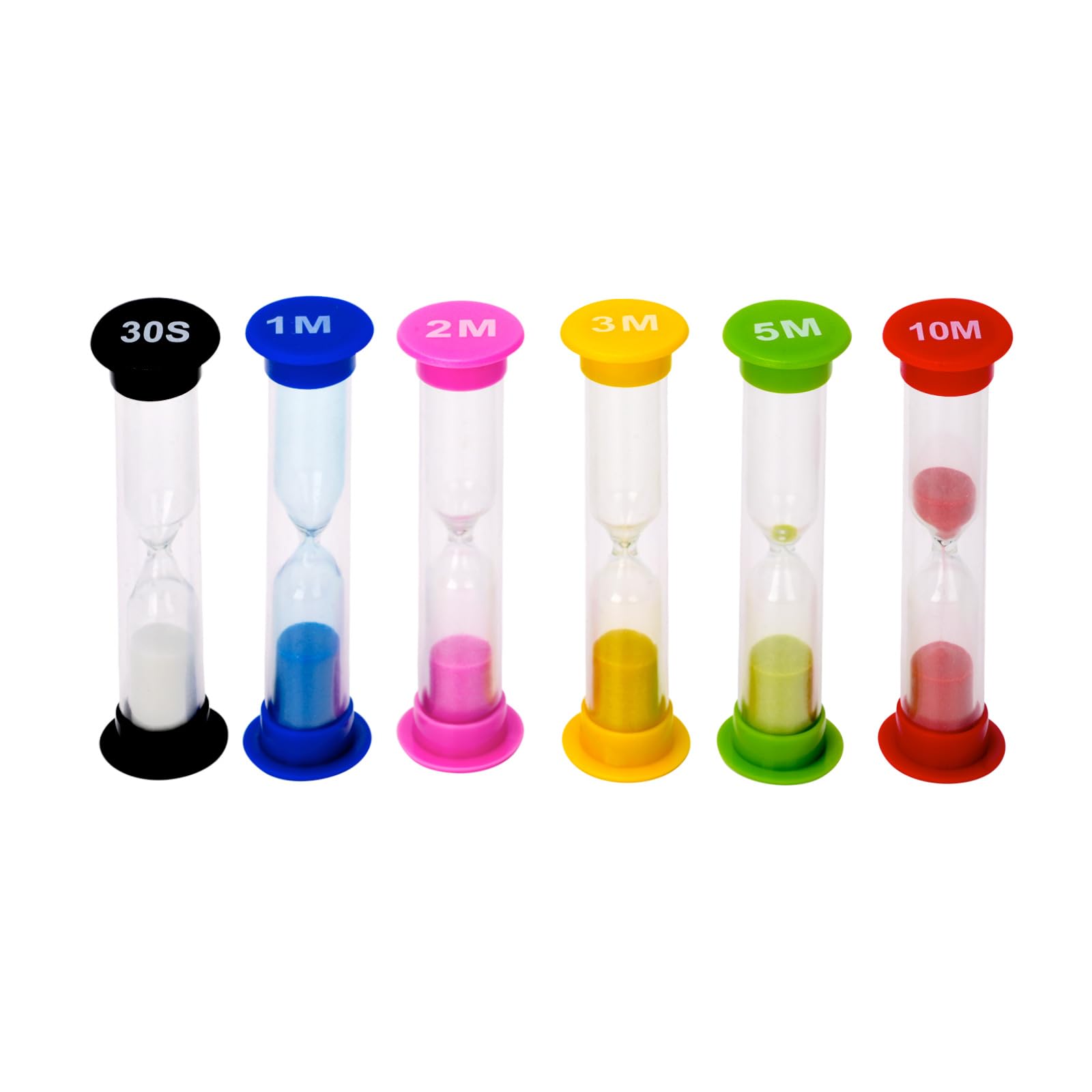 I-MART 6-Pack Plastic Sand Timer Set - 30 Sec, 1 Min, 2 Min, 3 Min, 5 Min, 10 Min Hourglass for Classroom, Games, Cooking & Productivity Time Management