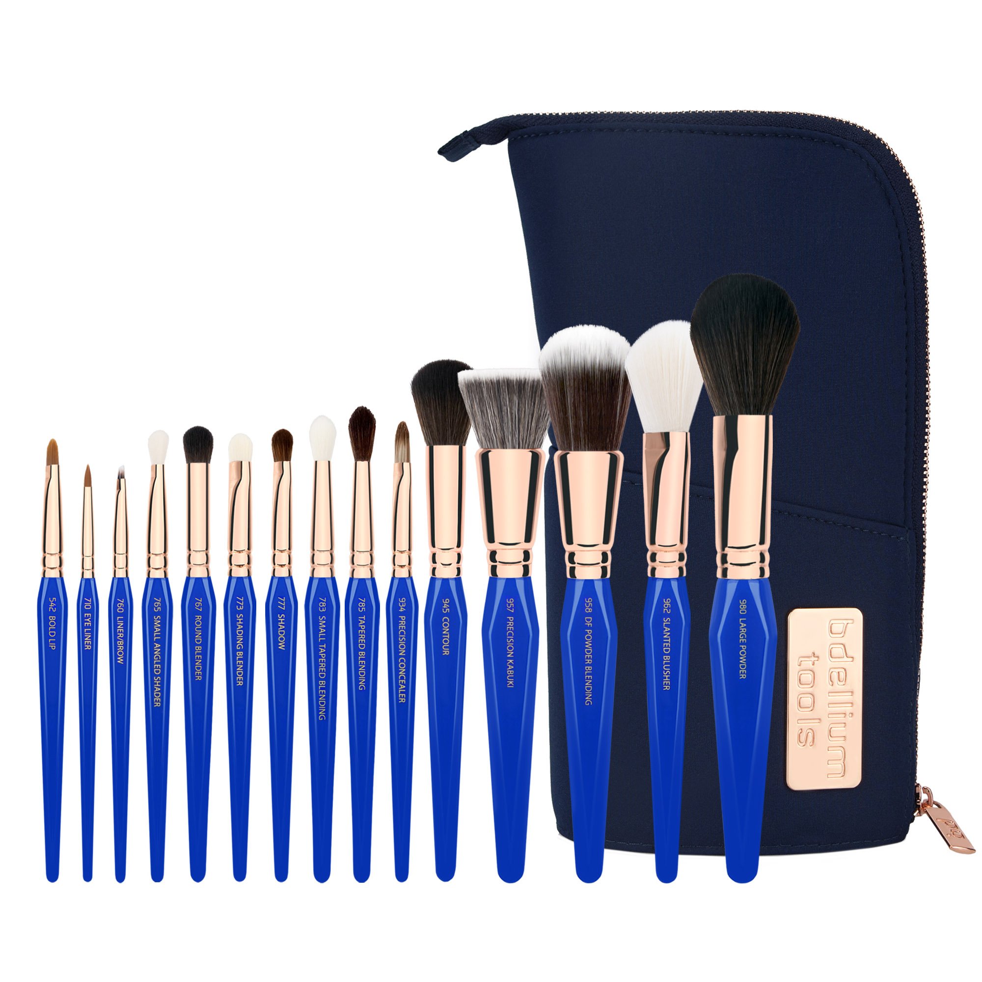 Bdellium Tools Professional Makeup Brush Set - 15 Piece Golden Triangle Collection with Stand-Up Pouch | Perfect for Makeup Artists & Beginners | Ideal for Contouring, Blending & Full Face Makeup Application
